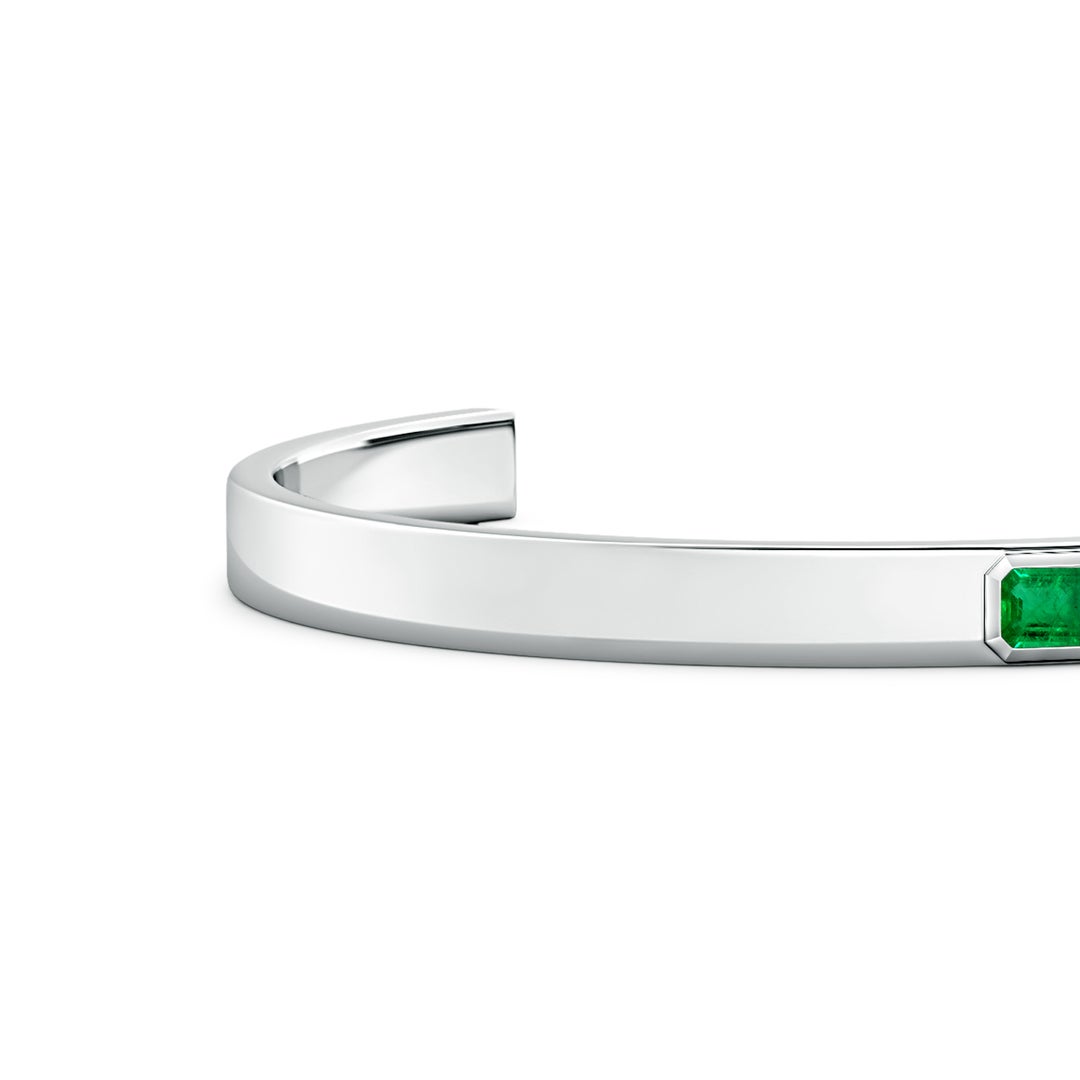 6x4mm AAA East-West Emerald-Cut Emerald men's Cuff Bracelet in White Gold - side 4