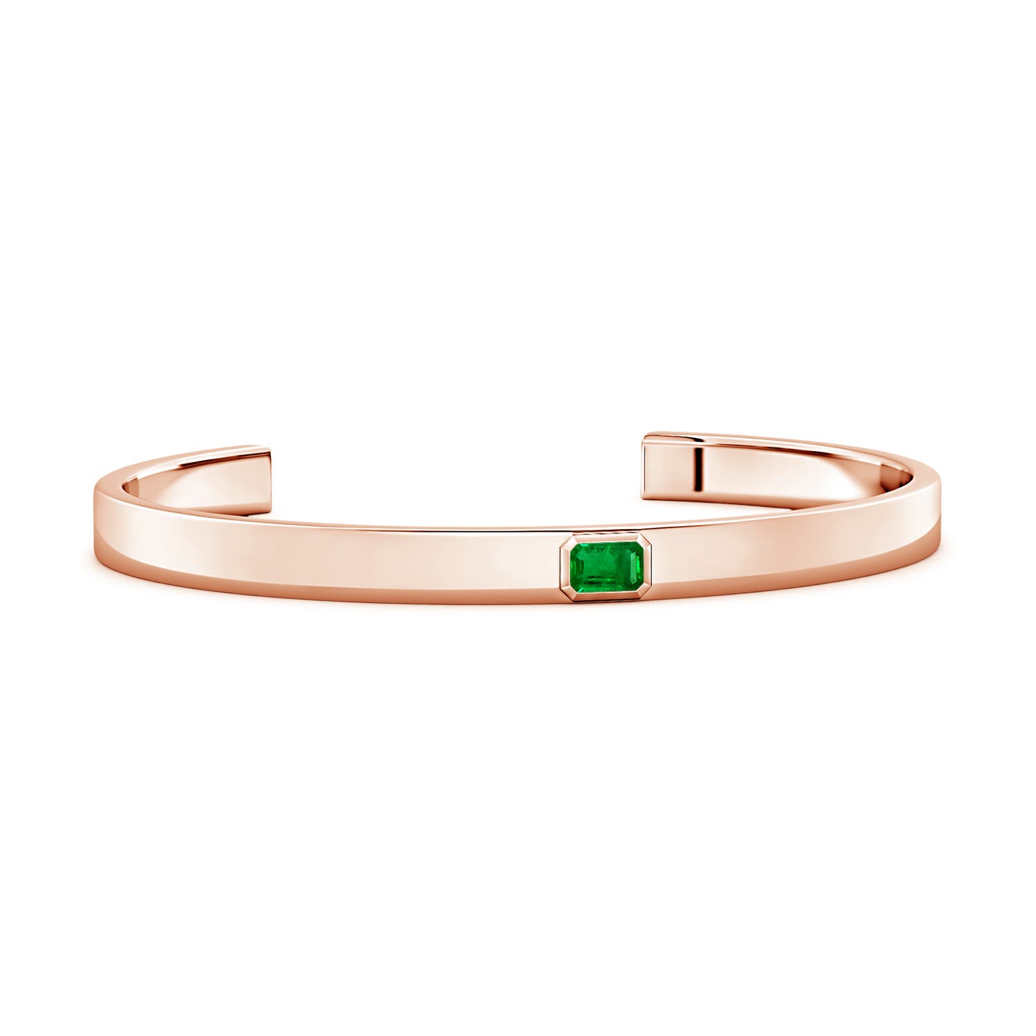 6x4mm AAAA East-West Emerald-Cut Emerald men's Cuff Bracelet in 18K Rose Gold
