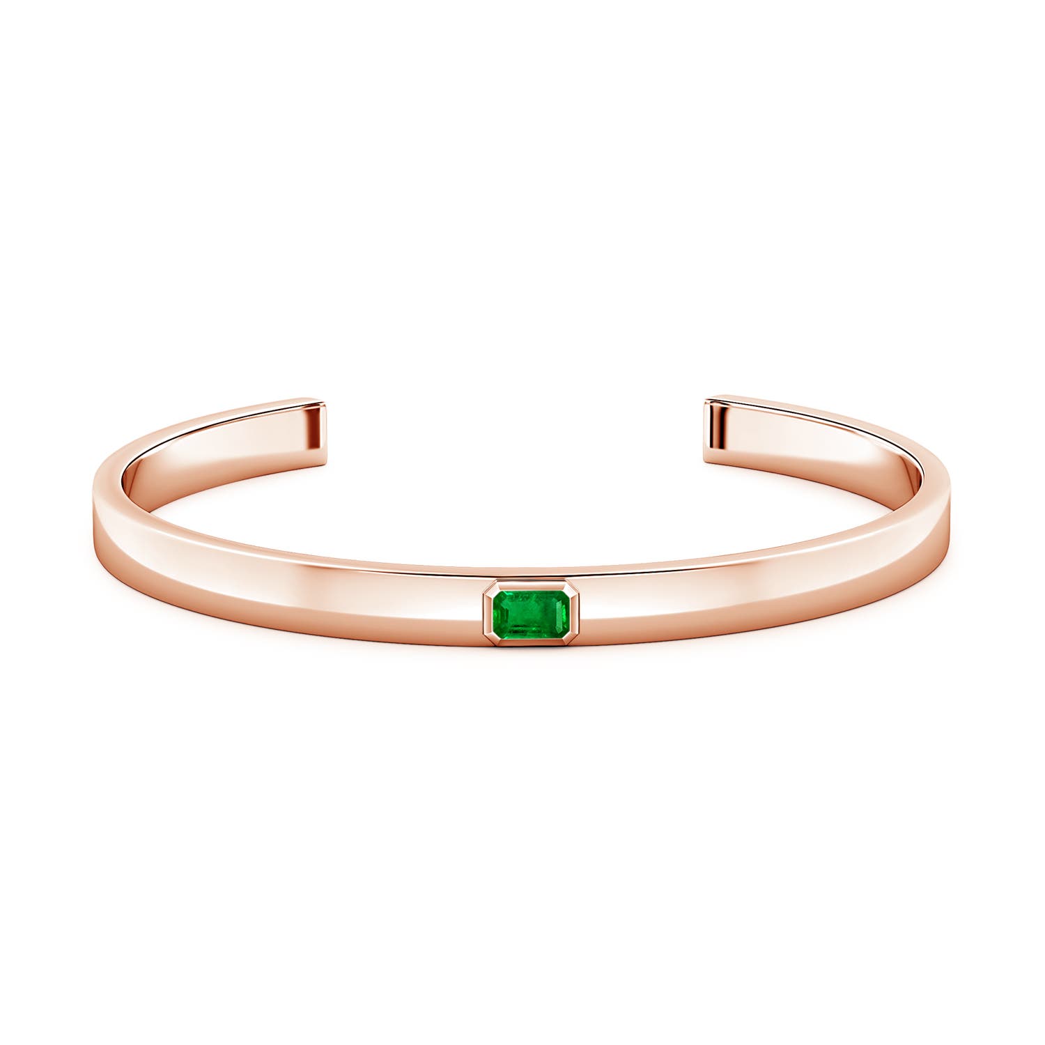 6x4mm AAAA East-West Emerald-Cut Emerald men's Cuff Bracelet in 18K Rose Gold