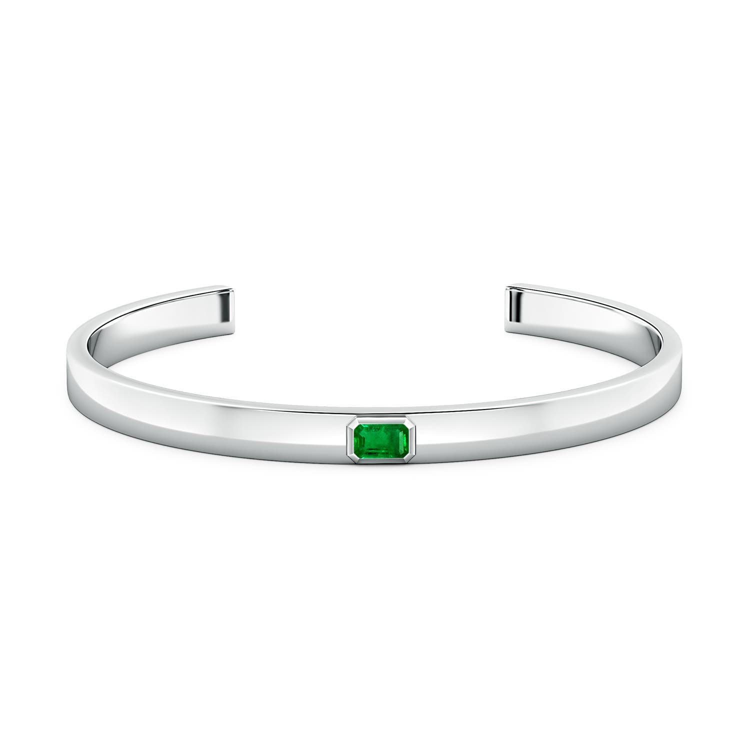 6x4mm AAAA East-West Emerald-Cut Emerald men's Cuff Bracelet in P950 Platinum