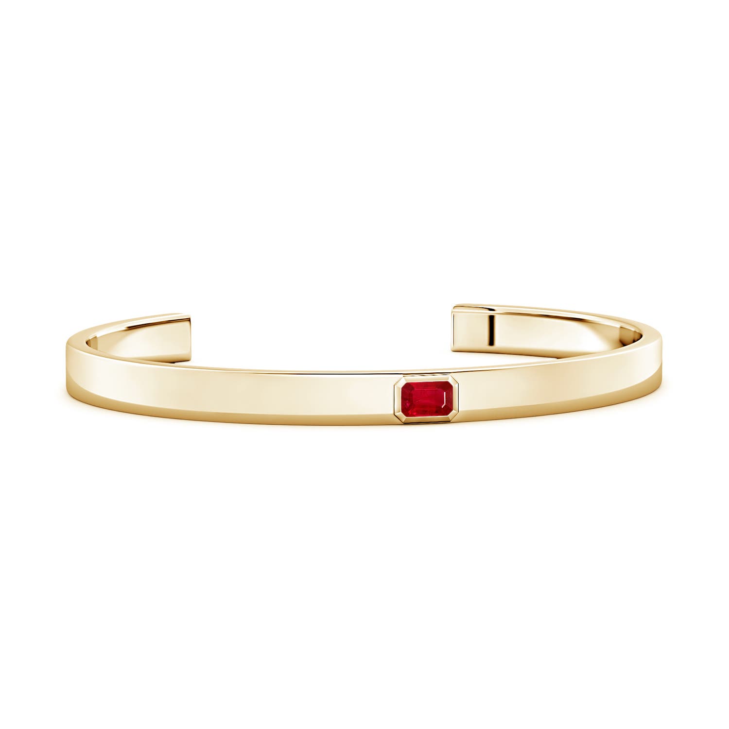 6x4mm AAA East-West Emerald-Cut Ruby men's Cuff Bracelet in Yellow Gold