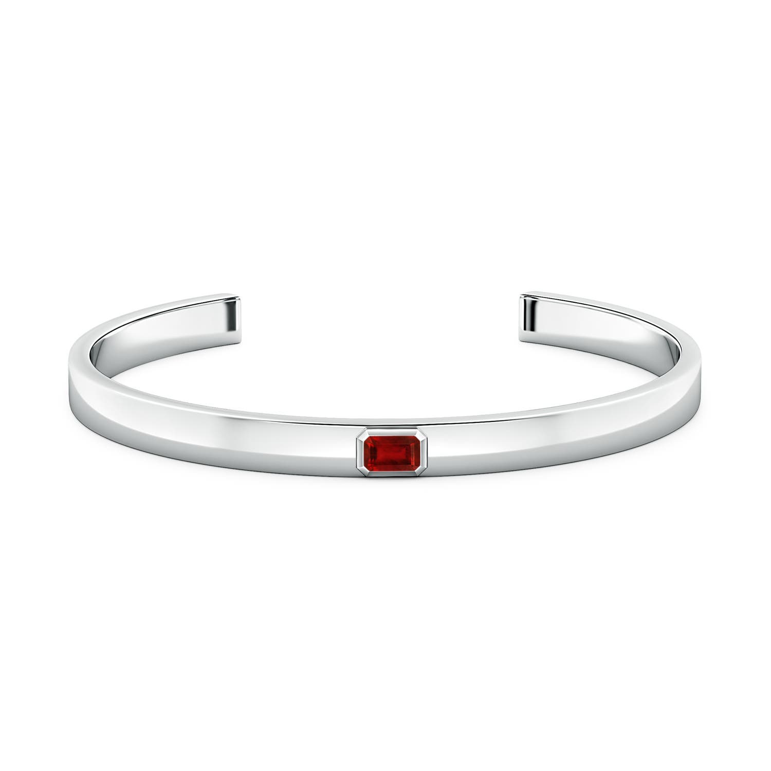 6x4mm AAAA East-West Emerald-Cut Ruby men's Cuff Bracelet in White Gold