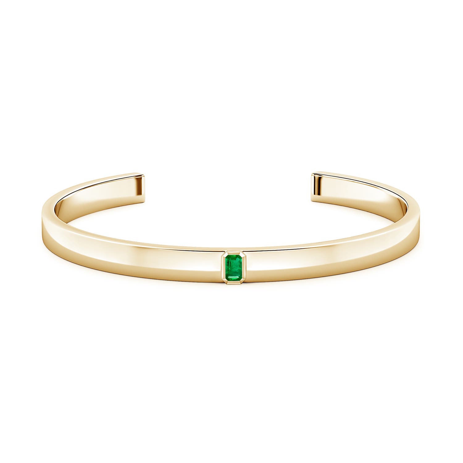5x3mm AAA Emerald-Cut Emerald Cuff Bracelet in Yellow Gold - side 1