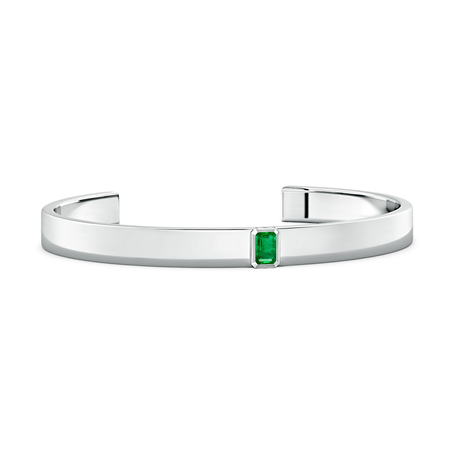 6x4mm AAA Emerald-Cut Emerald Cuff Bracelet in P950 Platinum