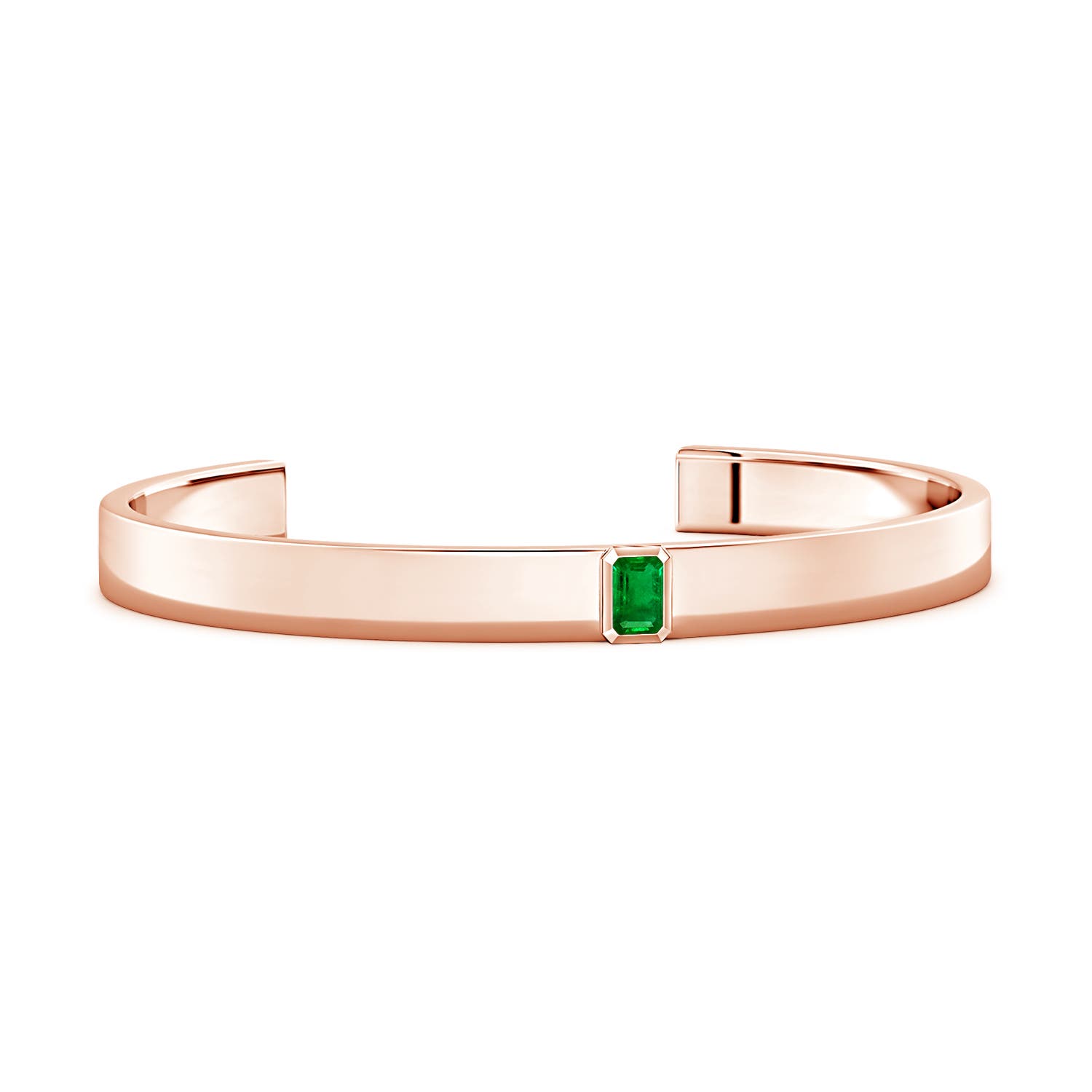6x4mm AAAA Emerald-Cut Emerald Cuff Bracelet in 18K Rose Gold