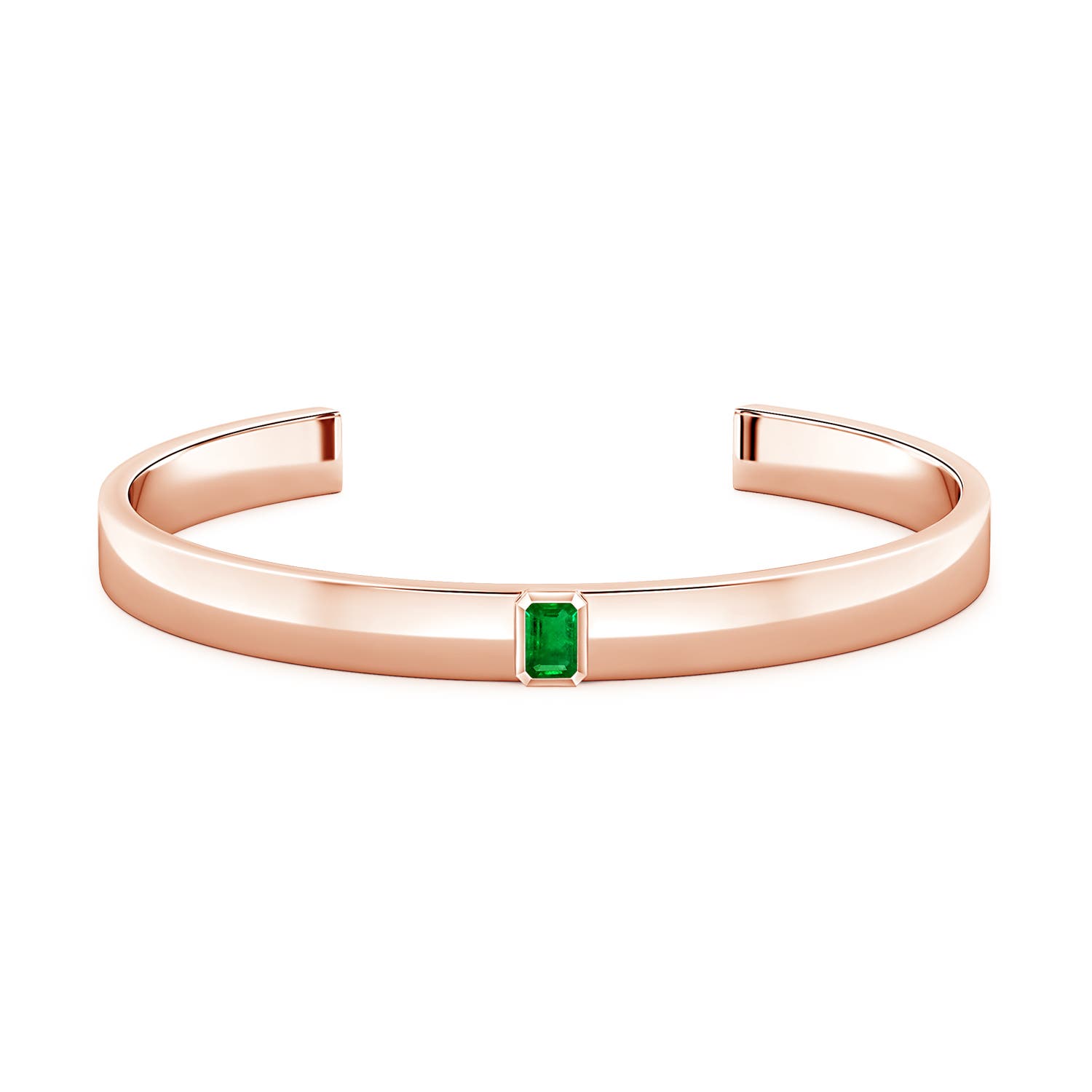 6x4mm AAAA Emerald-Cut Emerald Cuff Bracelet in 18K Rose Gold