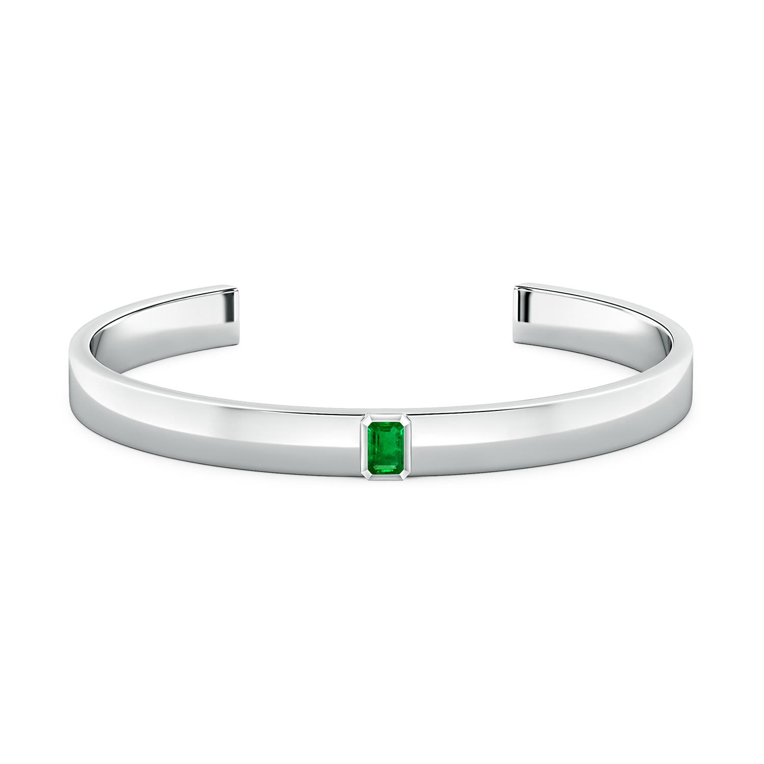 6x4mm AAAA Emerald-Cut Emerald Cuff Bracelet in P950 Platinum