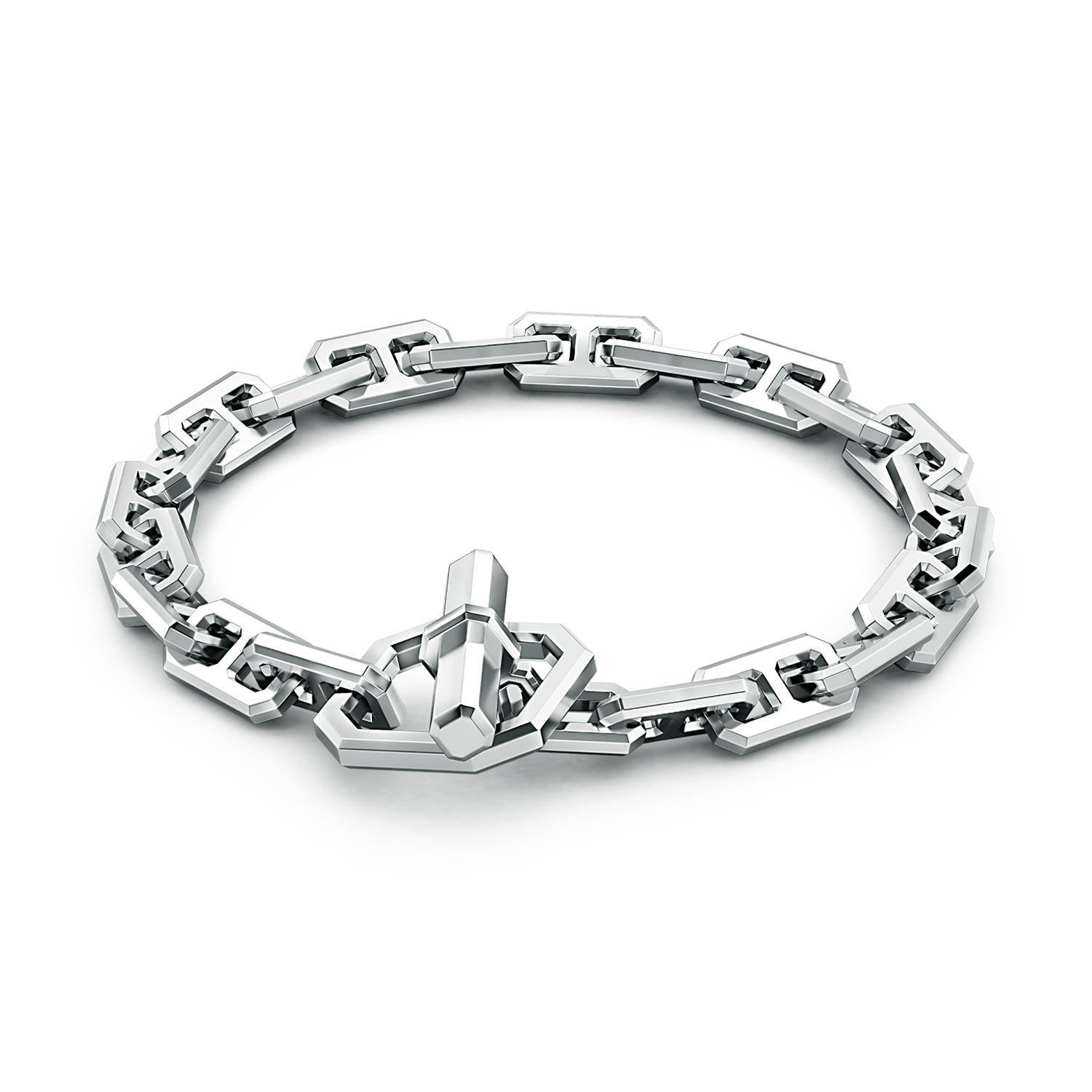 Toggle Clasp 90 Men's Octagon Link Bracelet in S999 Silver