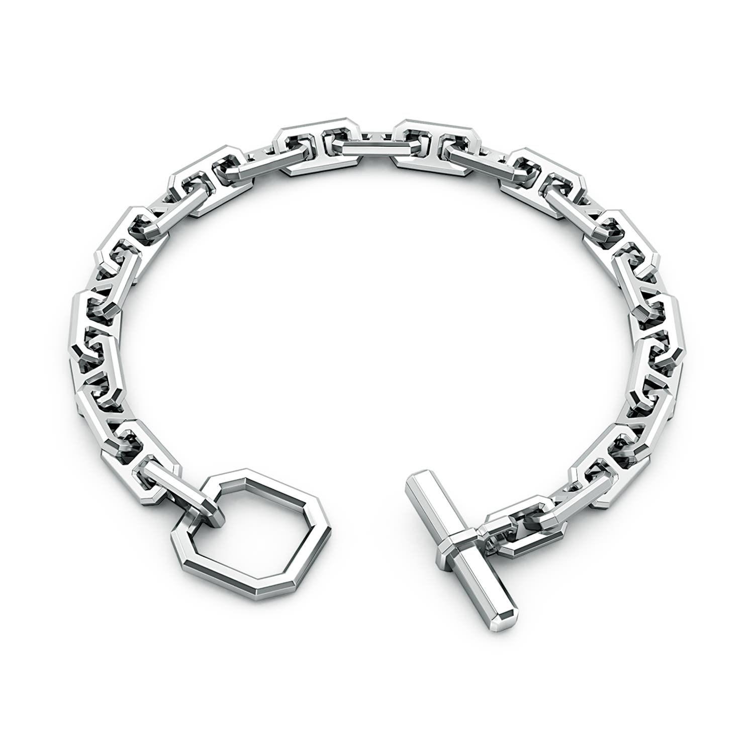 Toggle Clasp 90 Men's Octagon Link Bracelet in S999 Silver - side 1