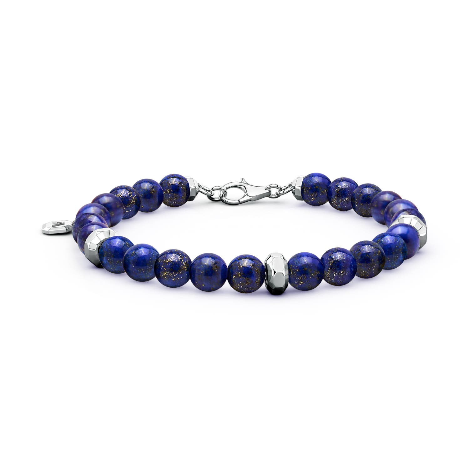 Men's Lapis Lazuli Beaded Bracelet with Octagon Metal Motifs