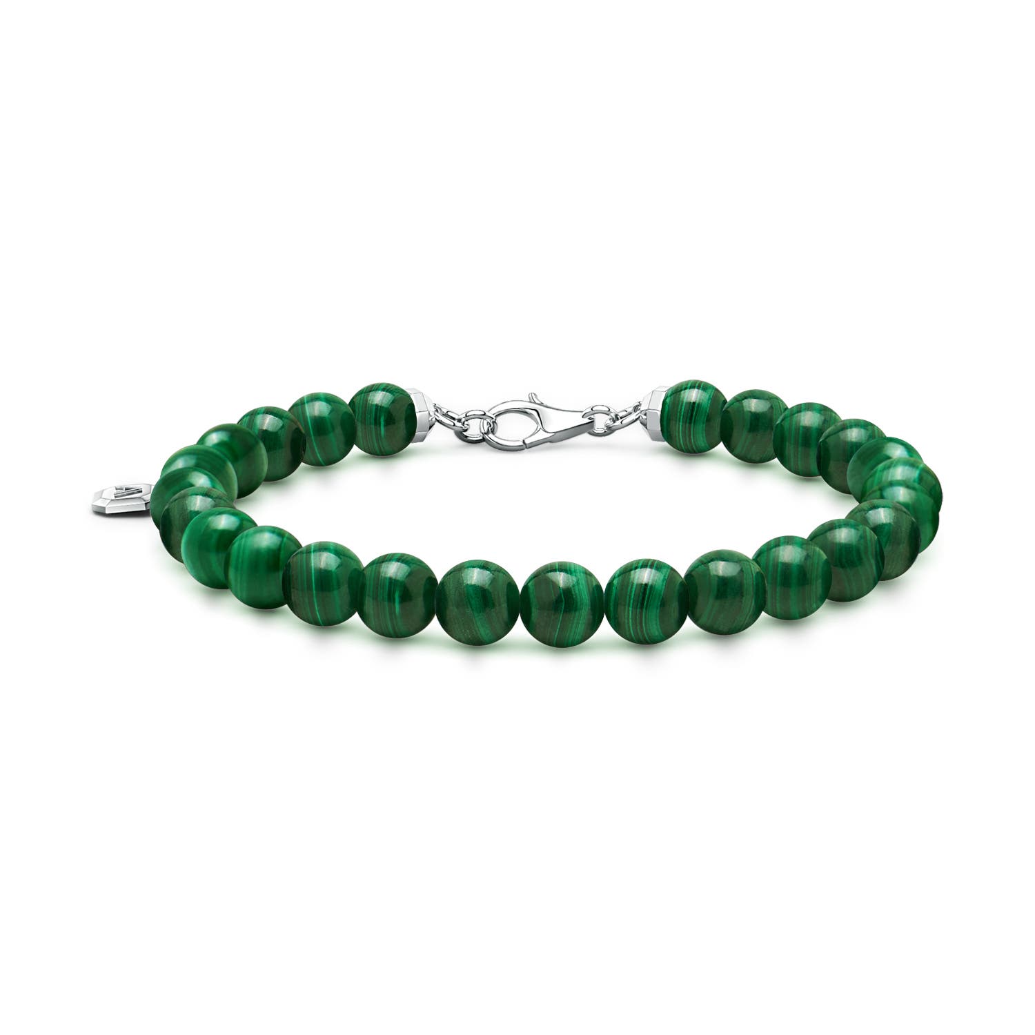 8mm AAA Men's Malachite Beaded Bracelet in S999 Silver