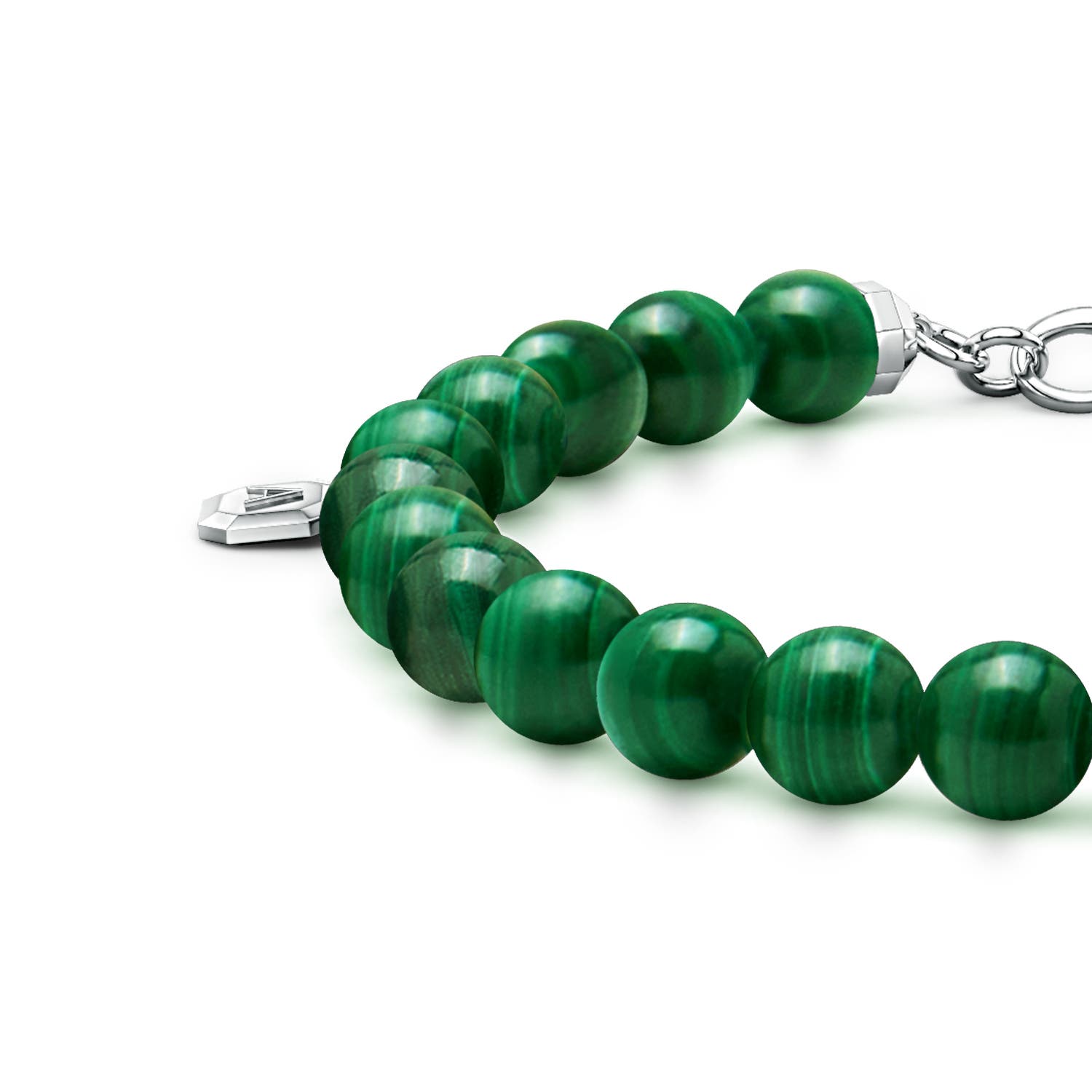 8mm AAA Men's Malachite Beaded Bracelet in S999 Silver - side 3