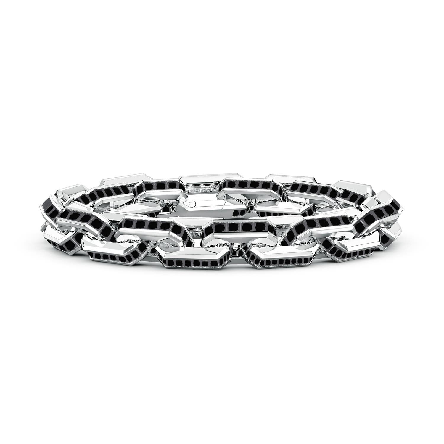2.5mm AA Princess-Cut Enhanced Black Diamond Men’s Elongated Octagonal Link Bracelet in White Gold
