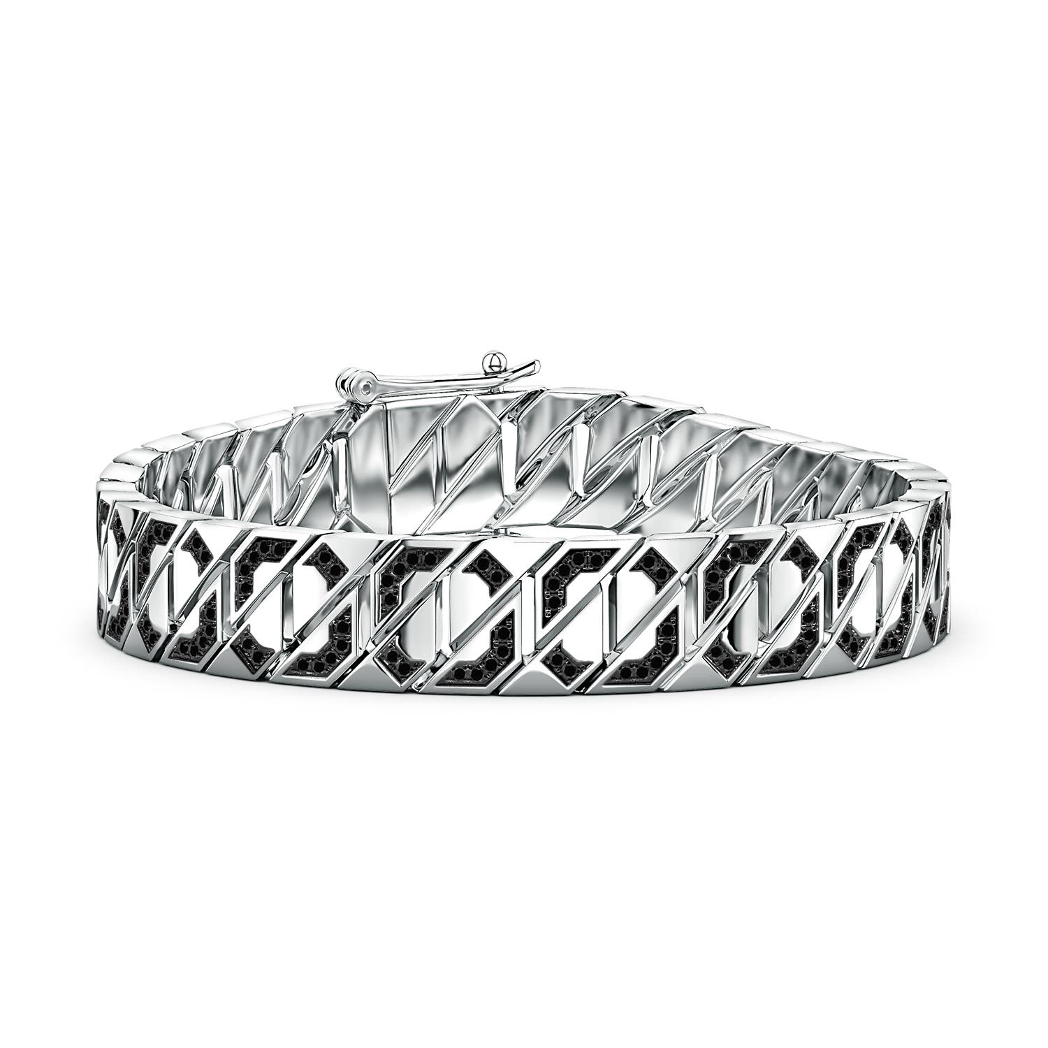 1mm AA Pavé-Set Enhanced Black Diamond Men's Octagon-Shaped Link Chain Bracelet in White Gold