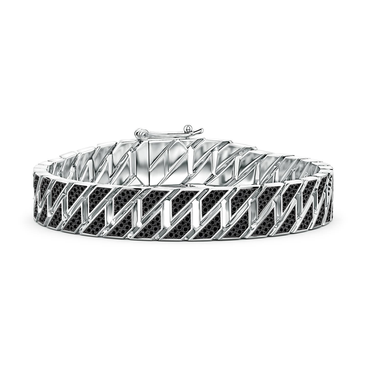 1mm AA Pavé Enhanced Black Diamond Men's Octagon-Shaped Link Chain Bracelet in White Gold