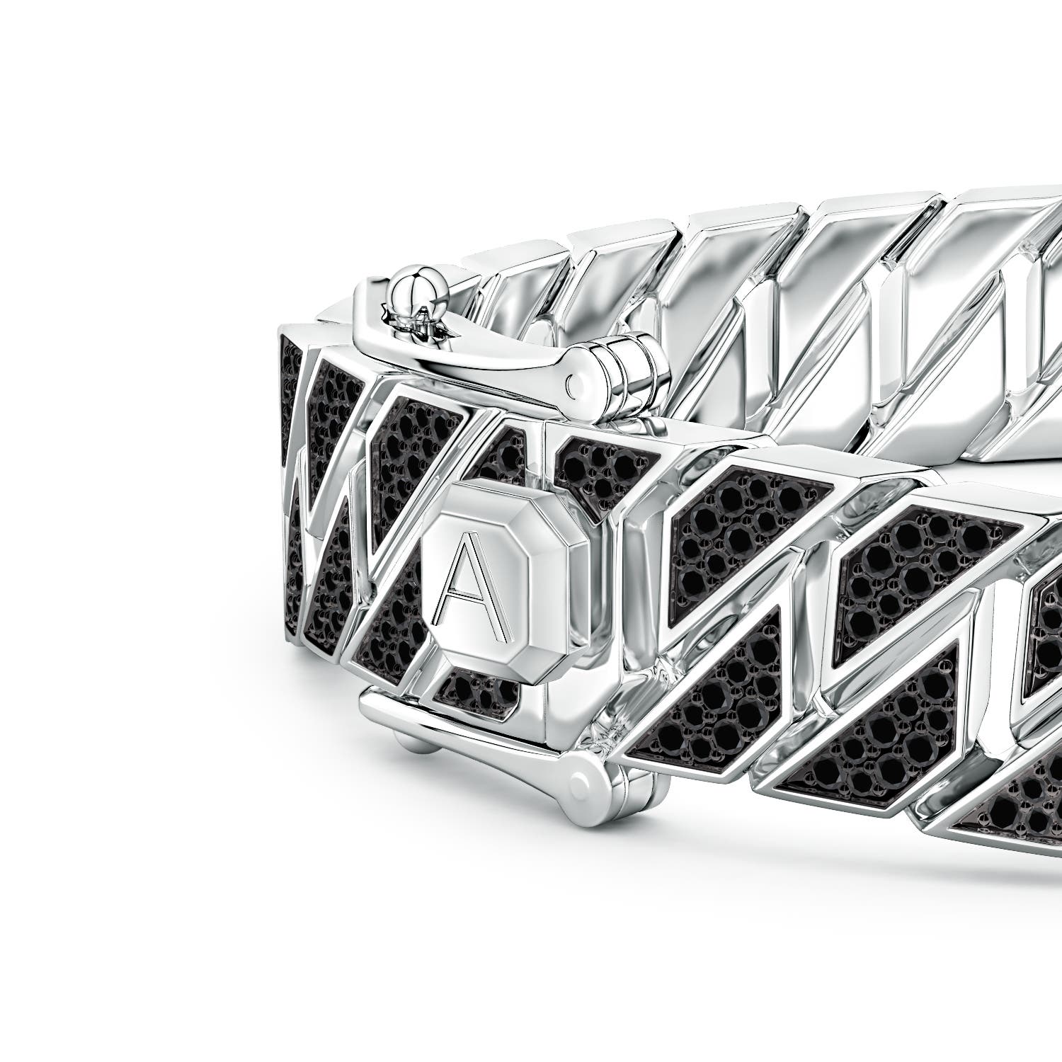 1mm AA Pavé Enhanced Black Diamond Men's Octagon-Shaped Link Chain Bracelet in White Gold - side 1