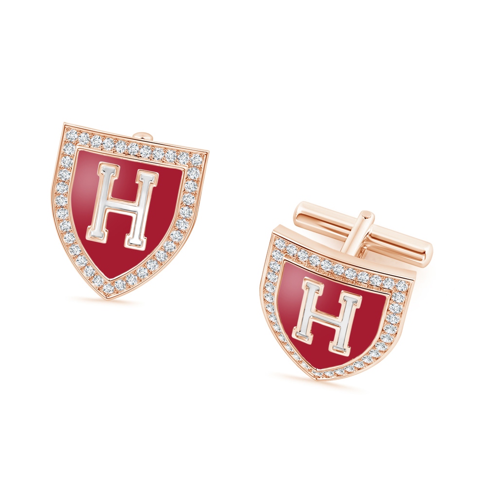 1.1mm IJI1I2 Harvard Insignia Cufflinks with Diamond Halo in Rose Gold