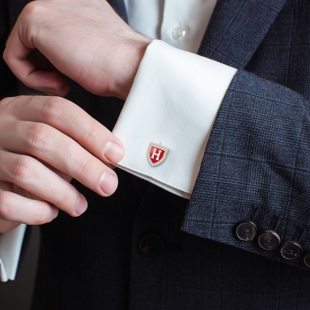 1.1mm IJI1I2 Harvard Insignia Cufflinks with Diamond Halo in Rose Gold Product Image