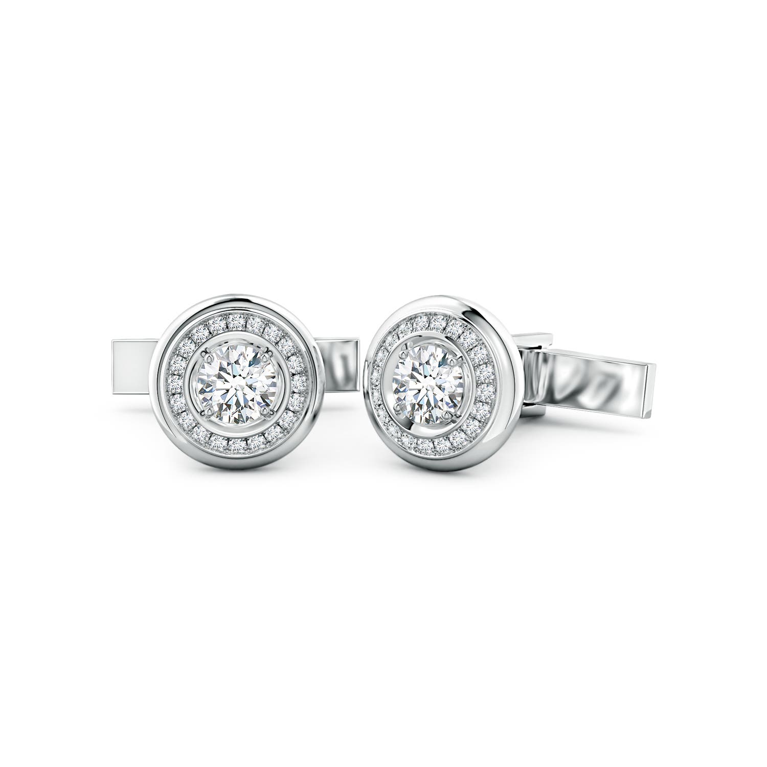 6.5mm FGVS Lab-Grown Diamond Halo Men's Cufflinks in S999 Silver