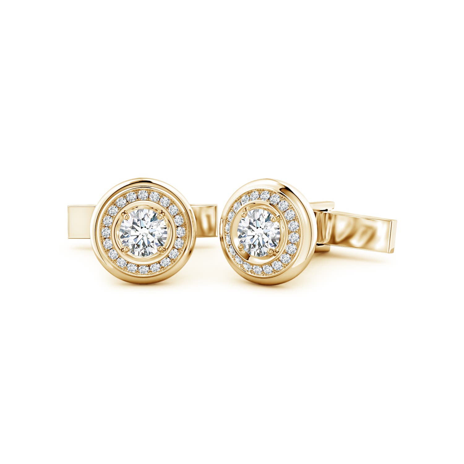 6.5mm FGVS Lab-Grown Diamond Halo Men's Cufflinks in Yellow Gold