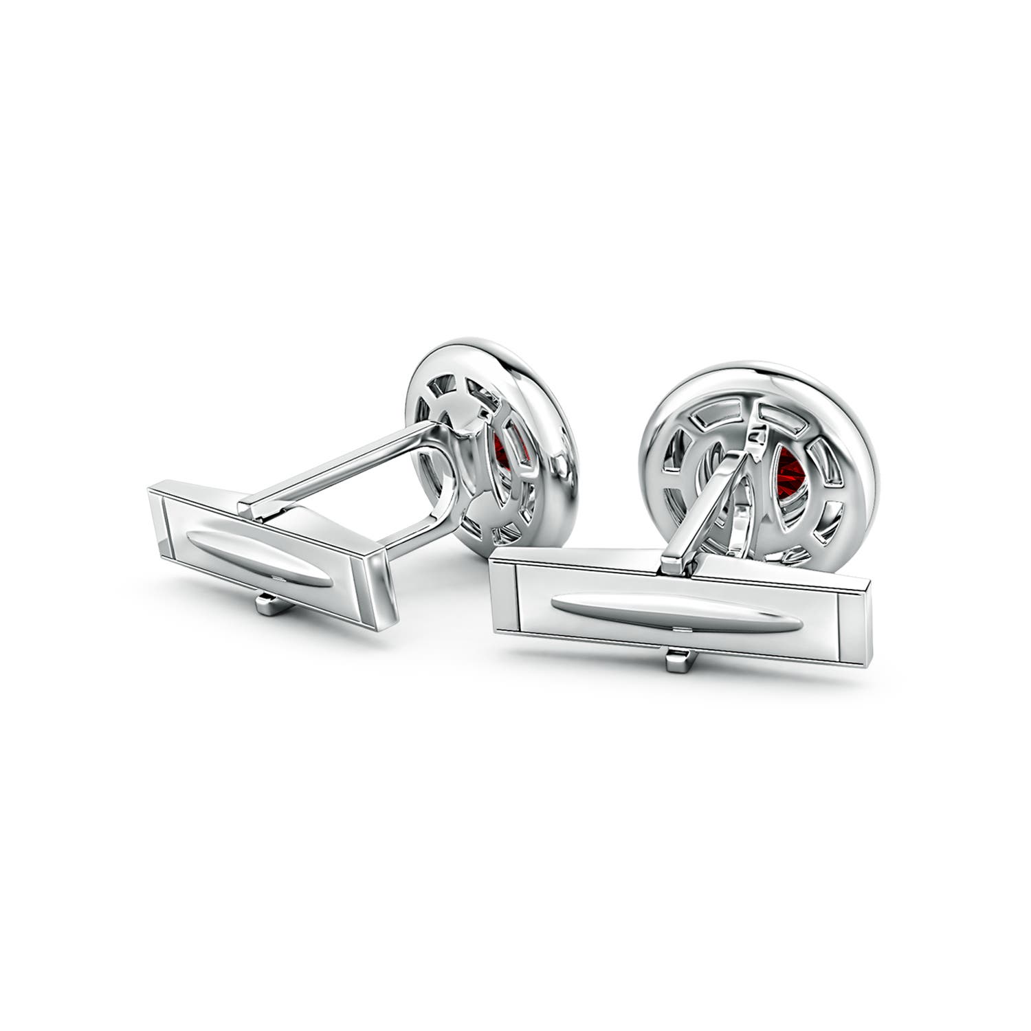 6.5mm Labgrown Men's Lab-Grown Ruby Cufflinks in S999 Silver - side 1