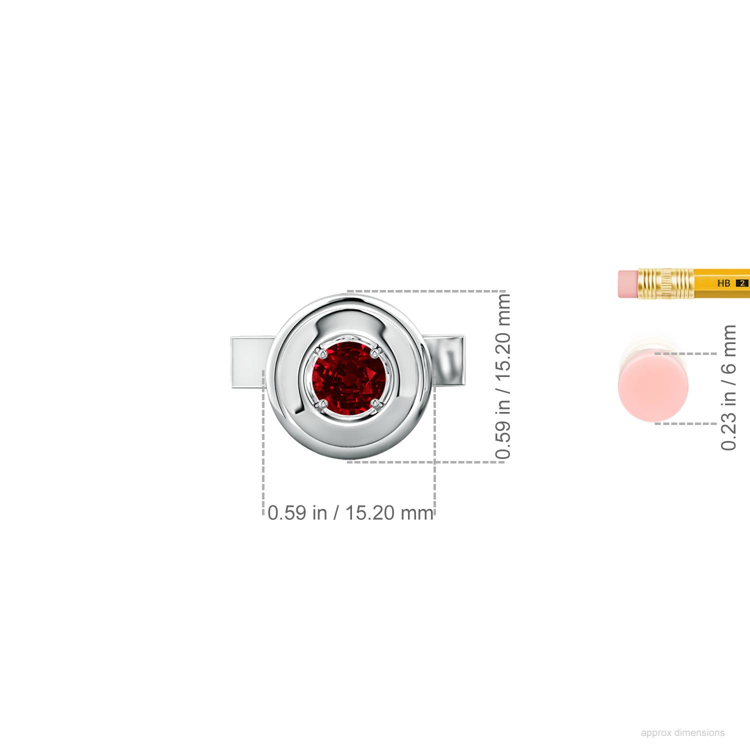 6.5mm Labgrown Men's Lab-Grown Ruby Cufflinks in S999 Silver - ruler
