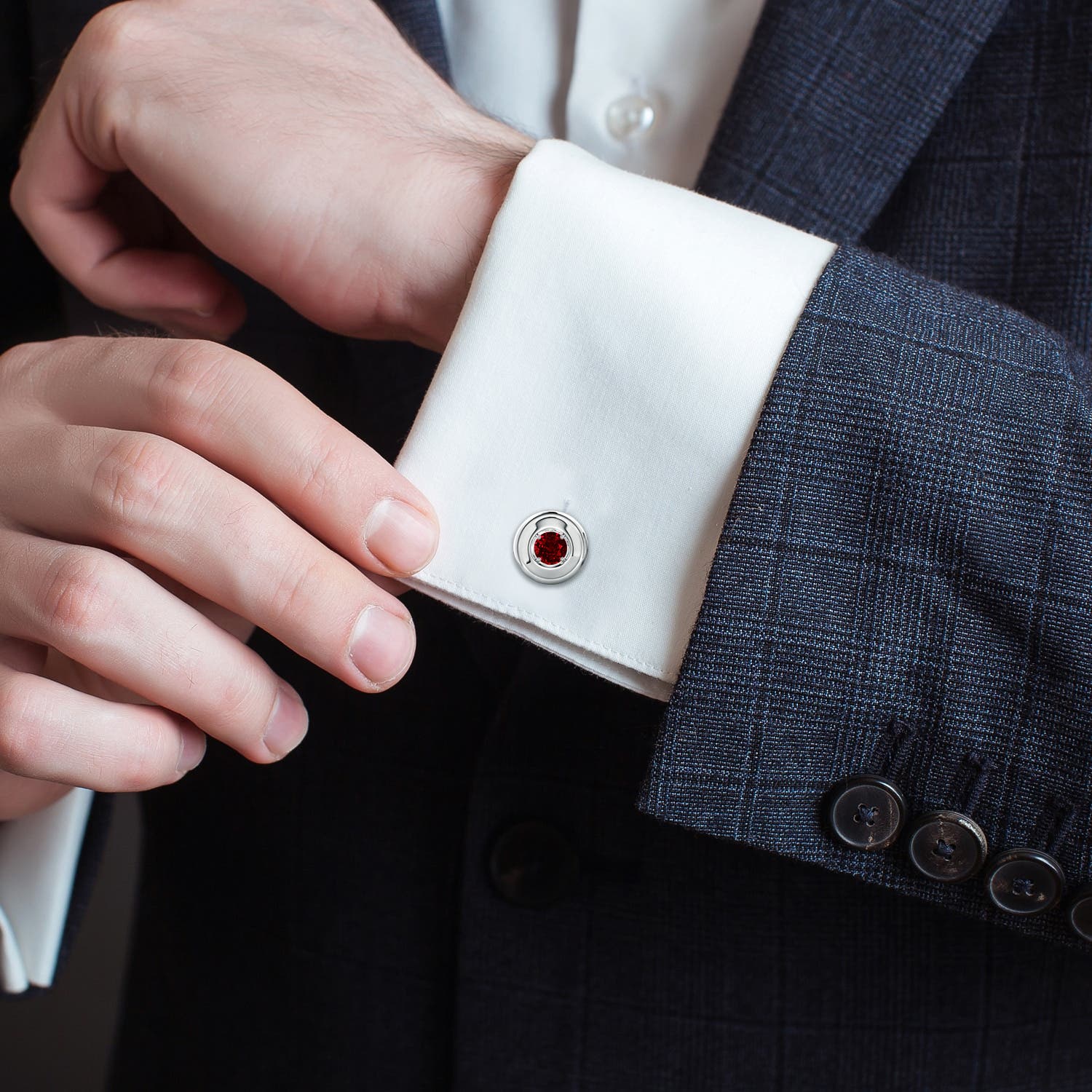 6.5mm Labgrown Men's Lab-Grown Ruby Cufflinks in S999 Silver - body_view 4