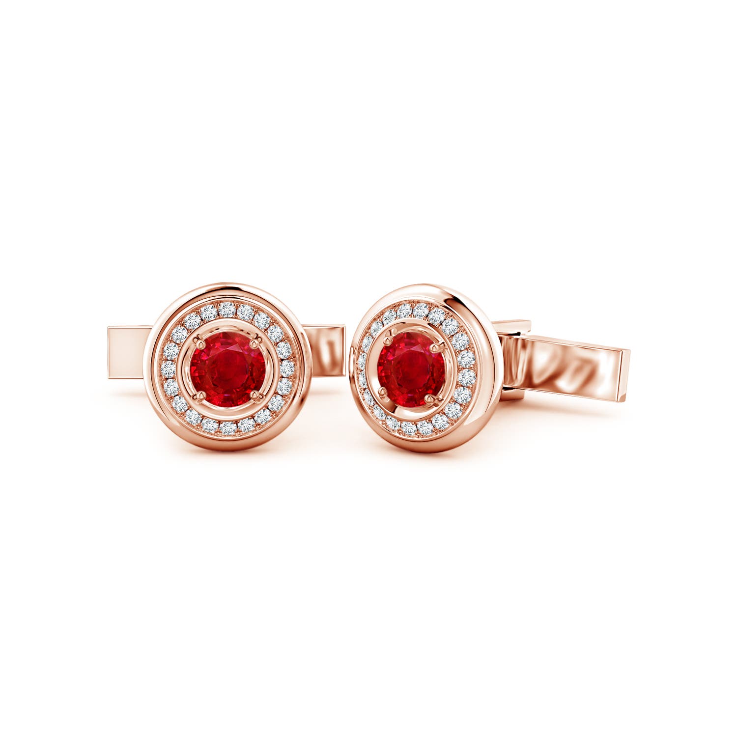 Angara 2.88 CTW Ruby Halo Men's Cufflinks in 18K Rose Gold