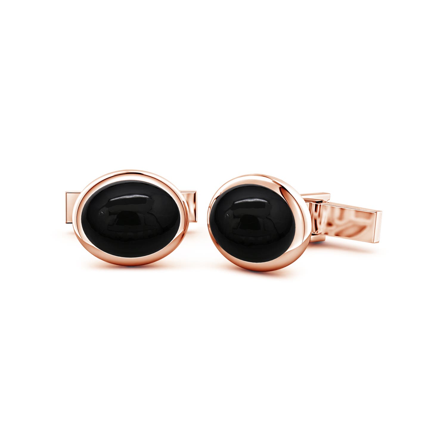 14x11mm AAA Oval Black Onyx Men's Cufflinks in Rose Gold