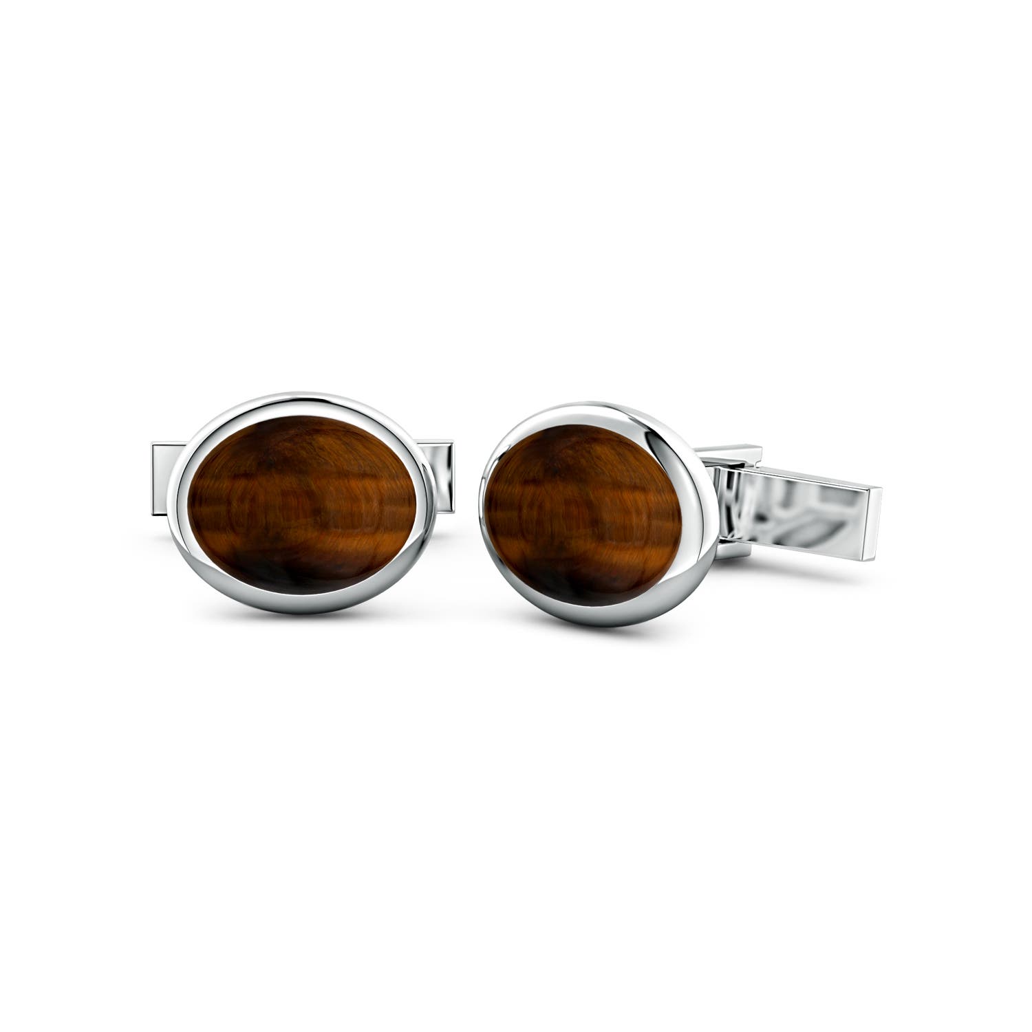 14x11mm AAA Oval Tiger's Eye Men's Cufflinks in S999 Silver