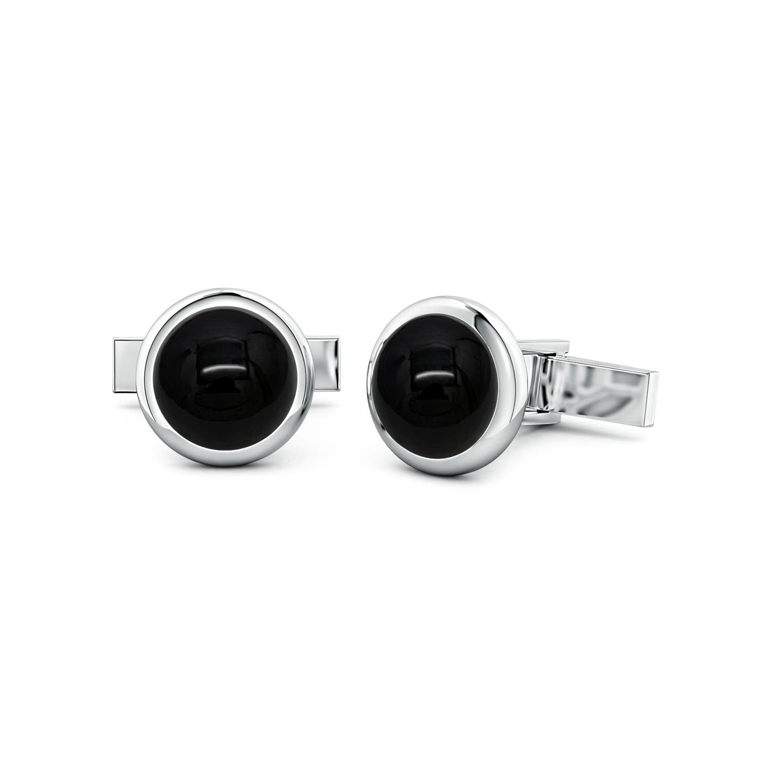12mm AAA Round Black Onyx Men's Cufflinks in S999 Silver
