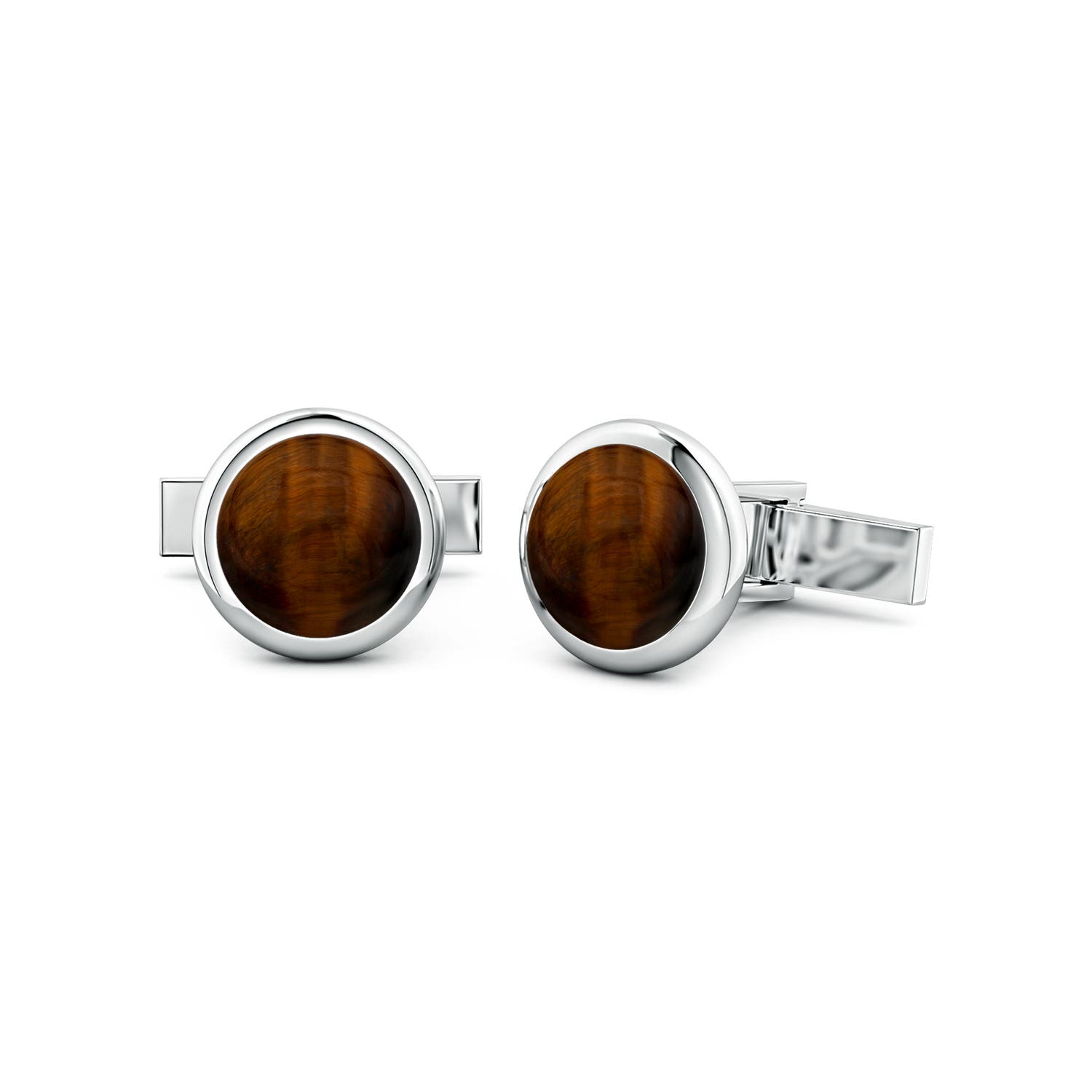 12mm AAA Round Tiger's Eye Men's Cufflinks in S999 Silver