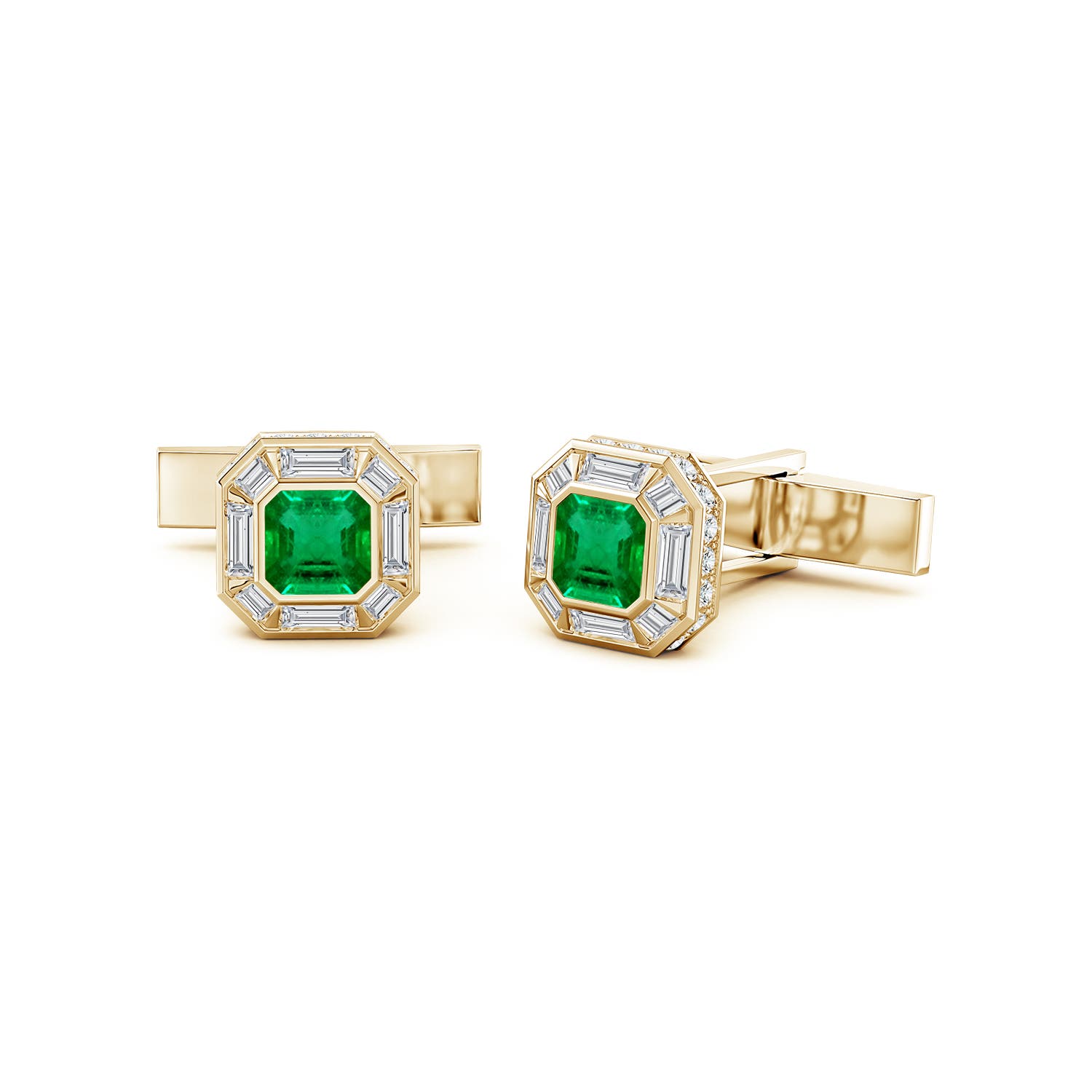 Angara 3.7 CTW Square Emerald-Cut Emerald Men's Cufflinks in 18K Yellow Gold