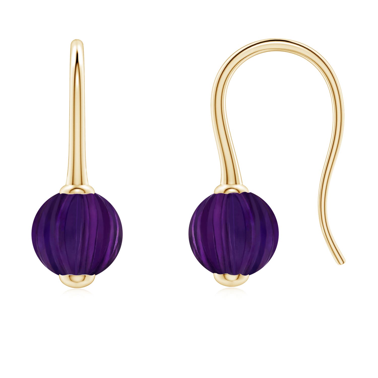 8mm AAA The Heritage Collection Melon-Shaped Amethyst Drop Earrings by D.K. Surana in Yellow Gold - main
