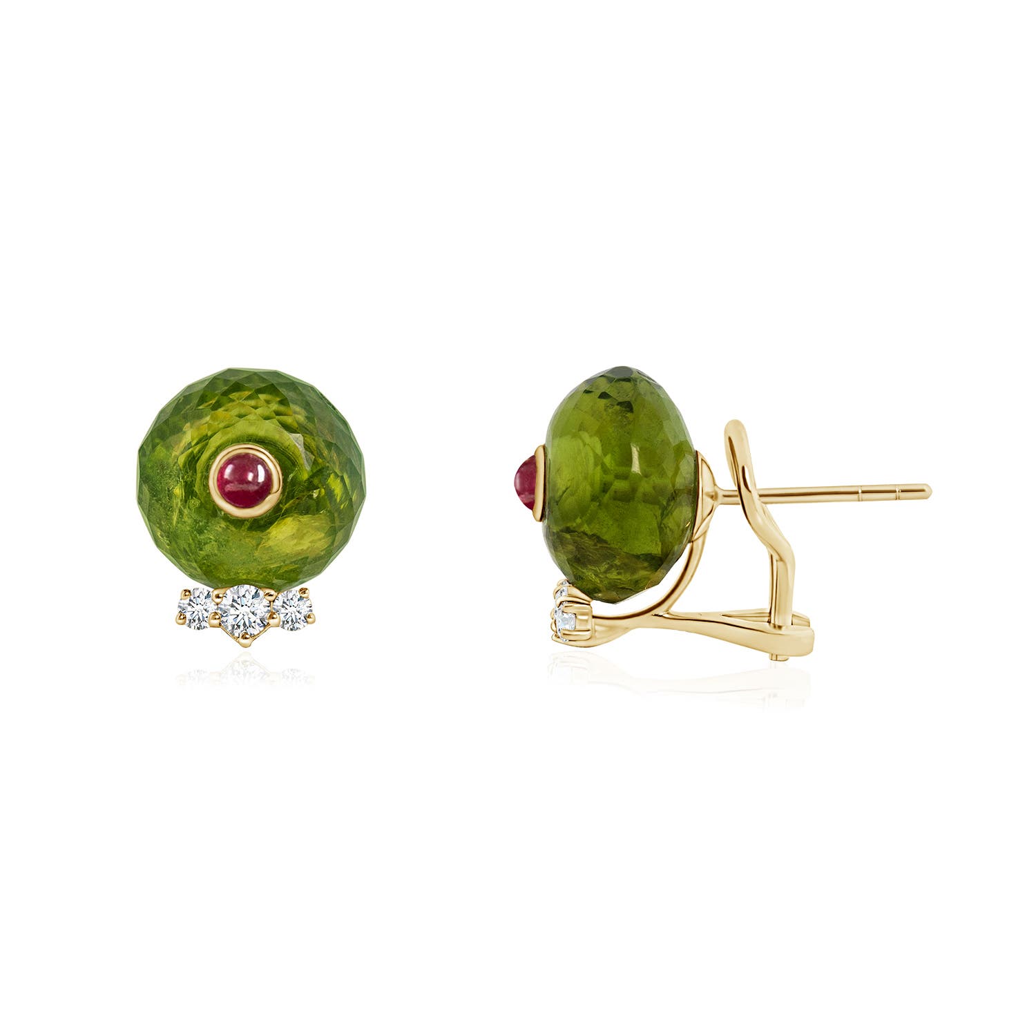 12mm AAAA The Heritage Collection Peridot and Diamond Stud Earrings  by D.K. Surana in 18K Yellow Gold - main