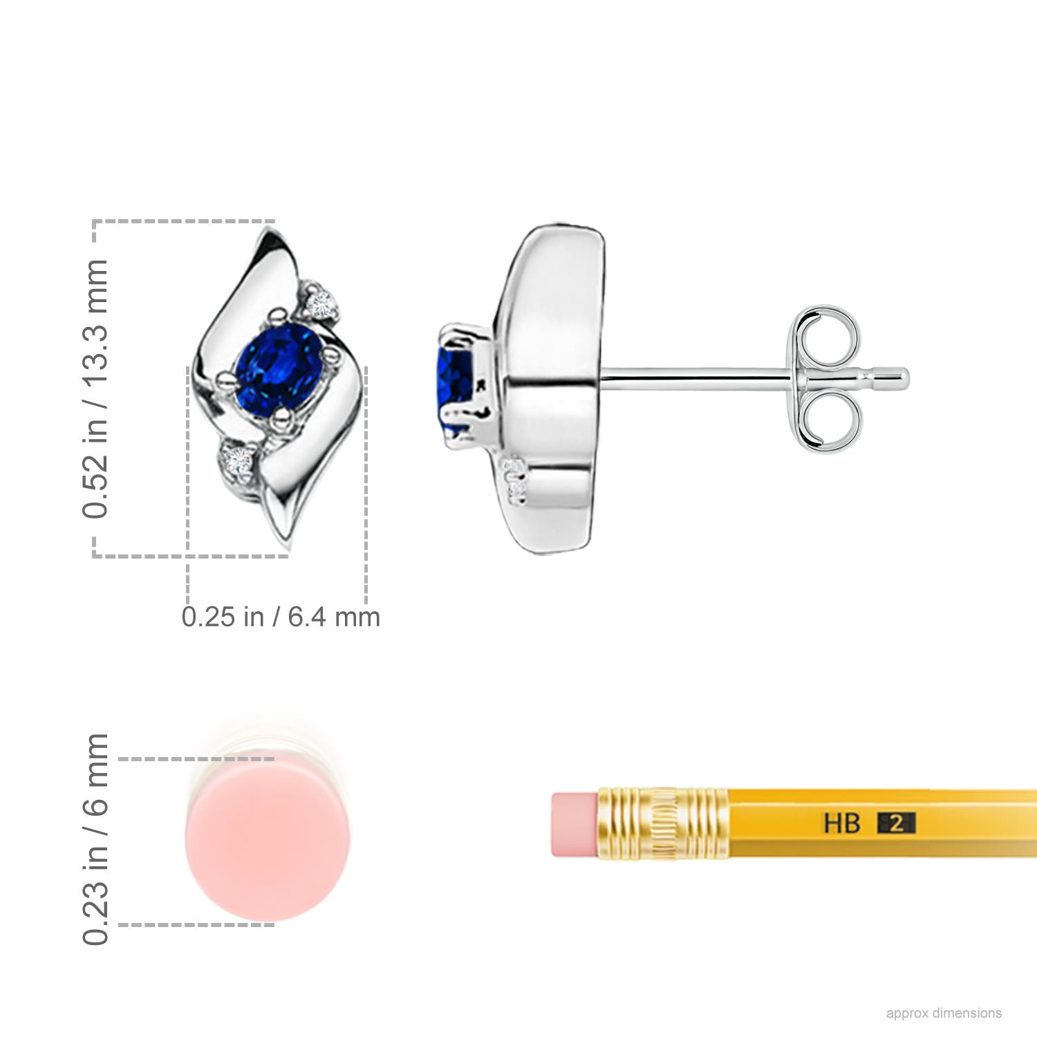 4x3mm Labgrown Free Lab grown Sapphire & Diamond Shell Stud Earrings in 999 Silver - ruler - ruler
