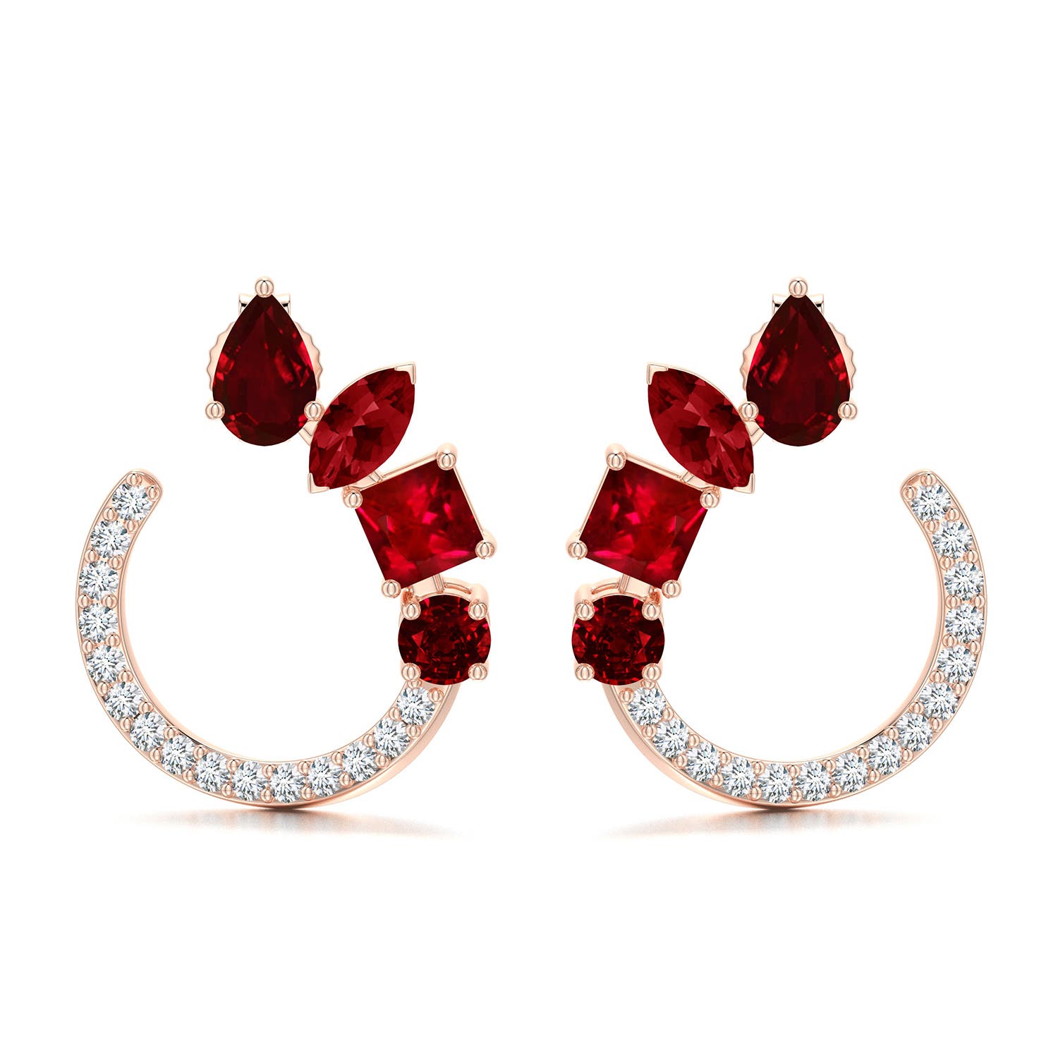 6x4mm Labgrown Multi-Shape Lab-Grown Ruby Front-Back Stud Earrings in Rose Gold - main