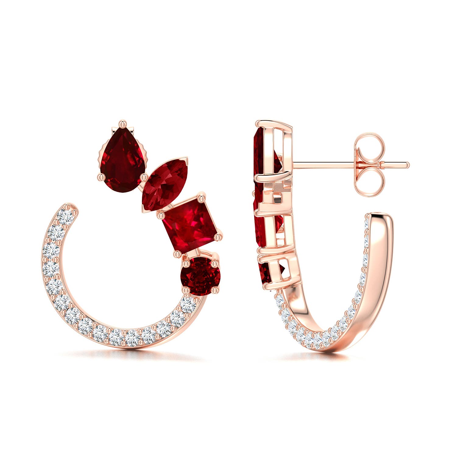 6x4mm Labgrown Multi-Shape Lab-Grown Ruby Front-Back Stud Earrings in Rose Gold - side