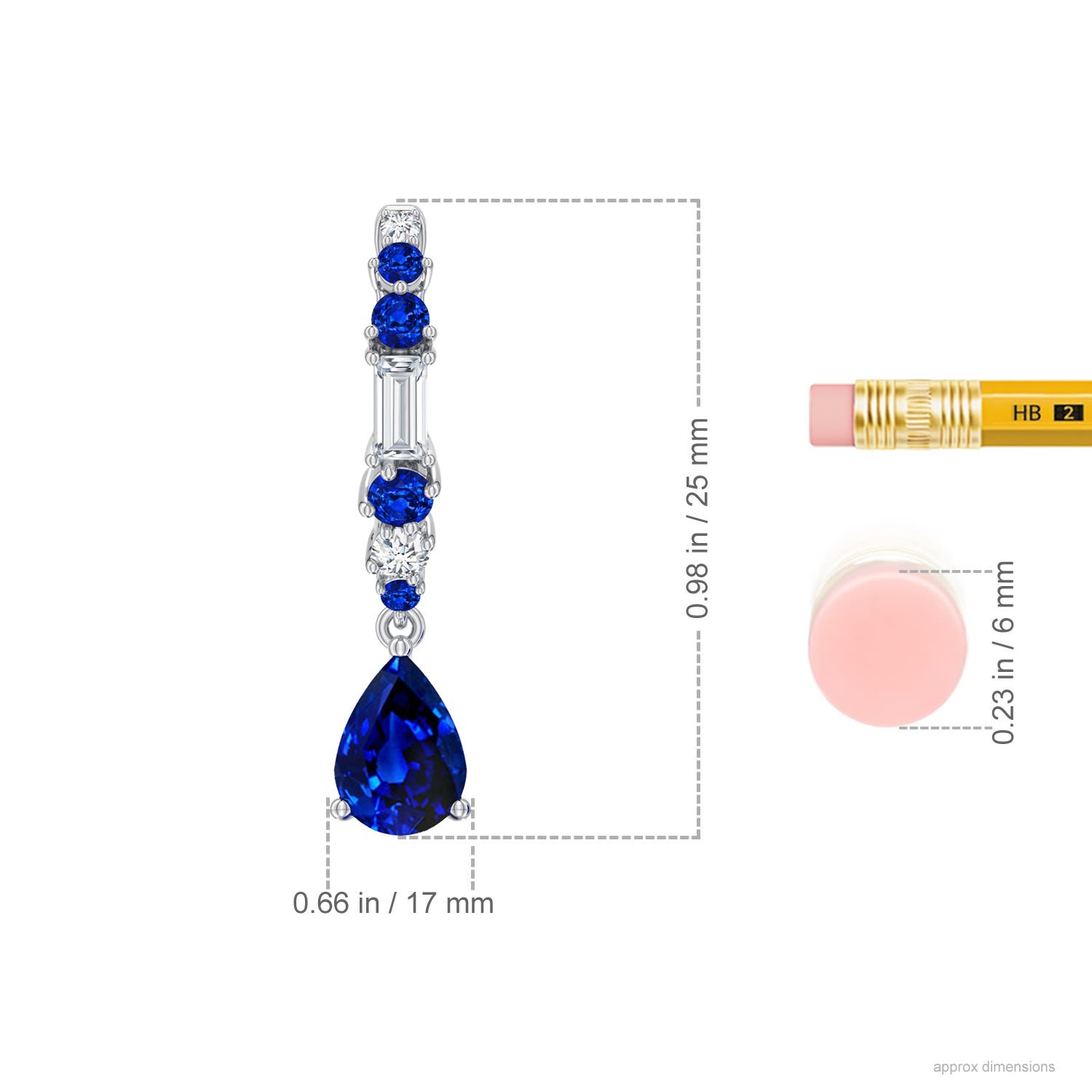 7x5mm Labgrown Pear Lab-Grown Blue Sapphire Hoop Drop Earrings with Accents in White Gold - ruler - ruler
