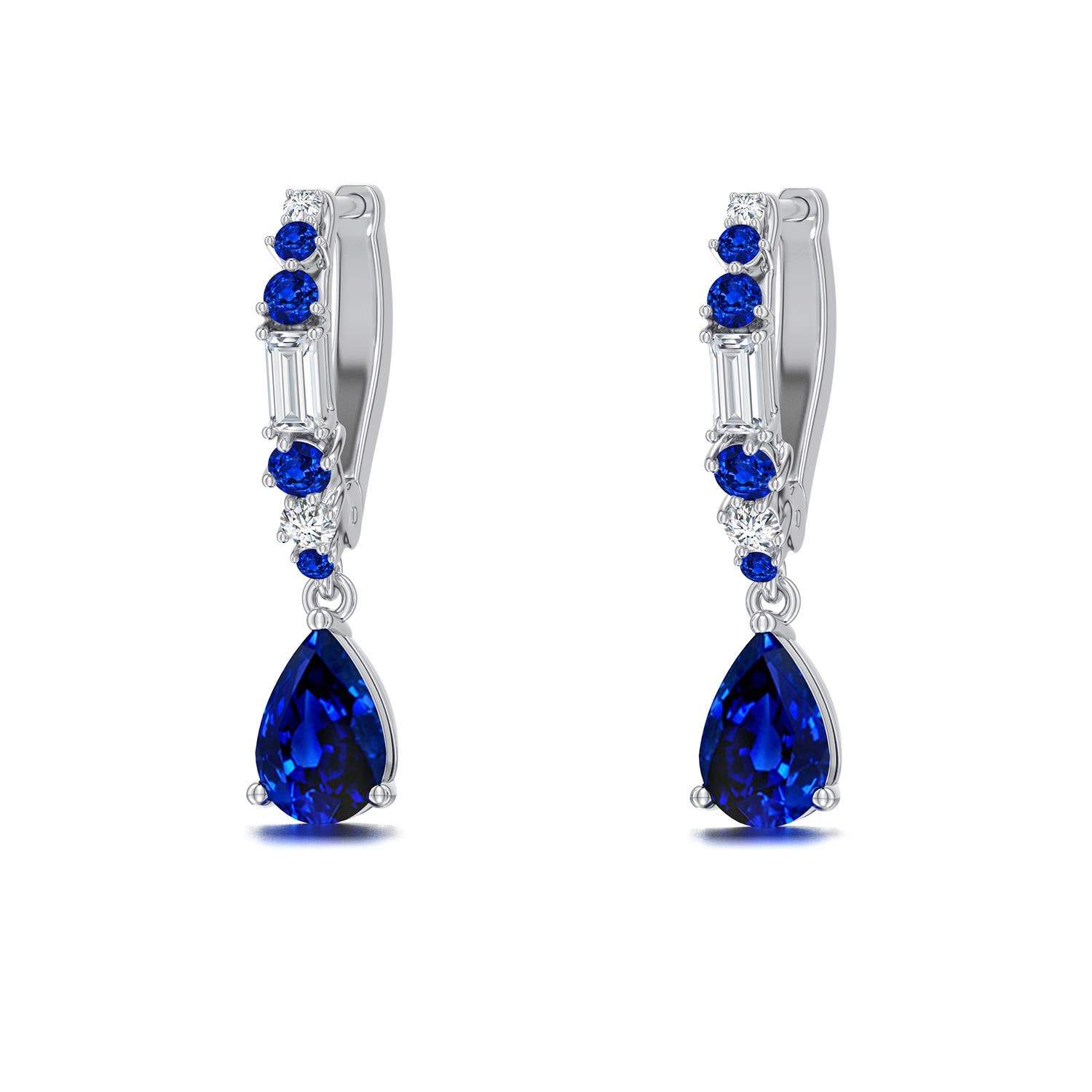 6x4mm Labgrown Pear Lab-Grown Blue Sapphire Hoop Drop Earrings with Accents in 18K White Gold - main