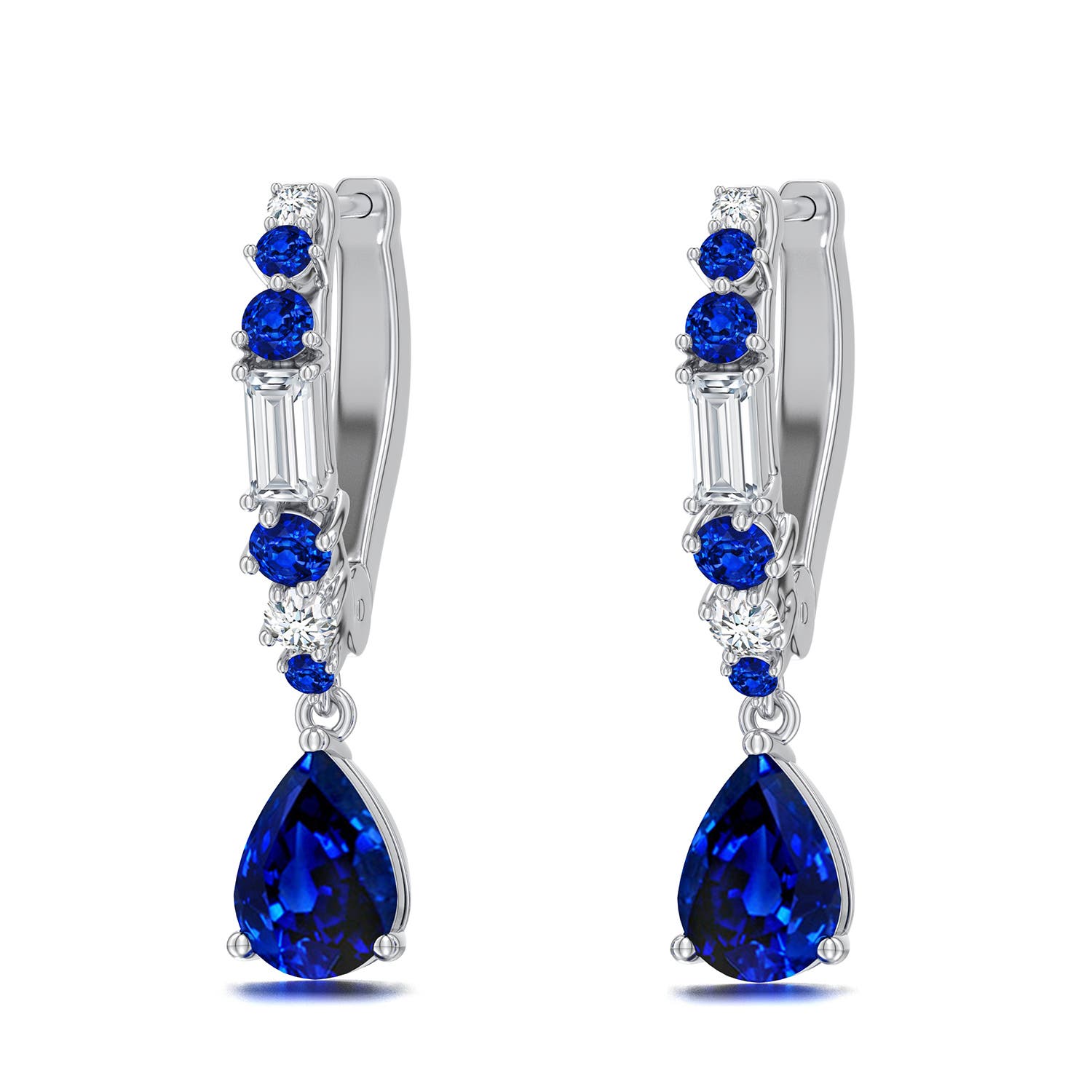 7x5mm Labgrown Pear Lab-Grown Blue Sapphire Hoop Drop Earrings with Accents in 18K White Gold - main