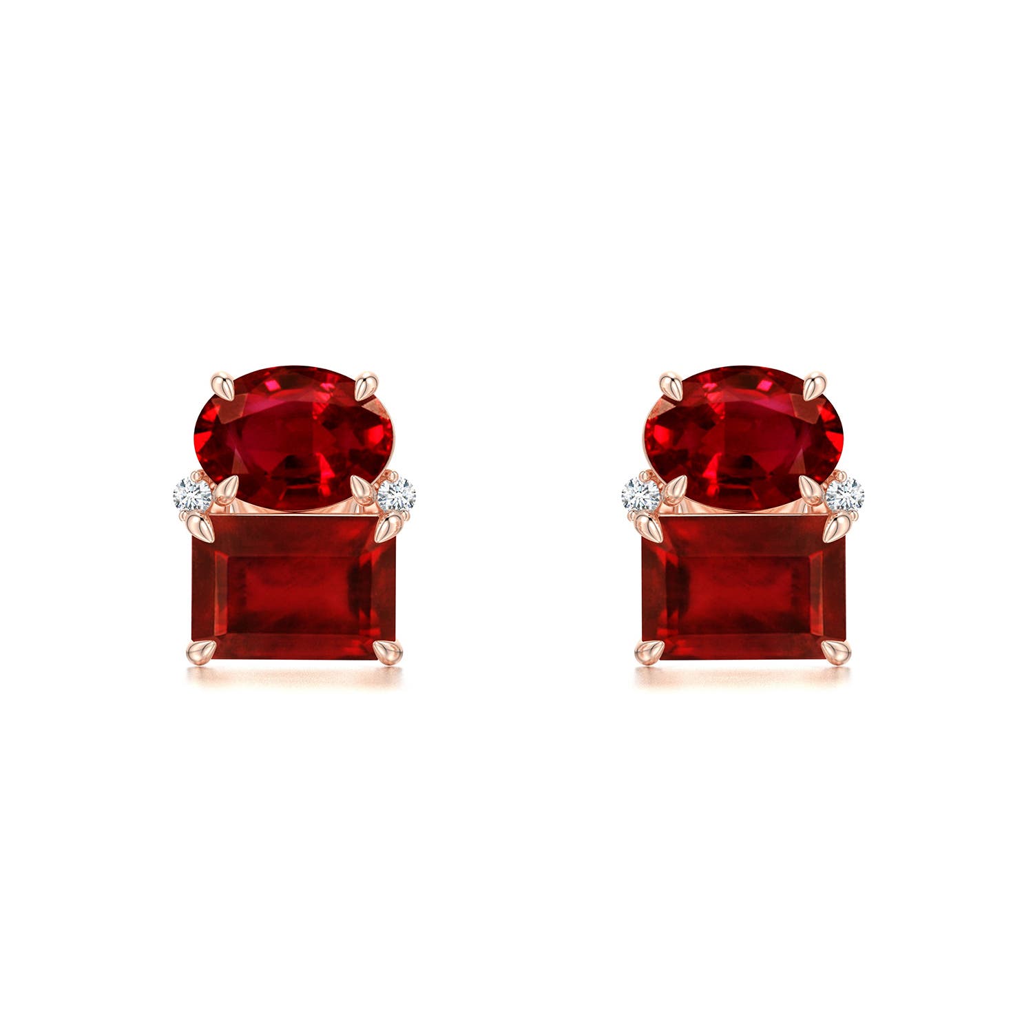 6x4mm Labgrown Oval and Emerald-Cut Lab-Grown Ruby Two-Stone Stud Earrings in Rose Gold - main