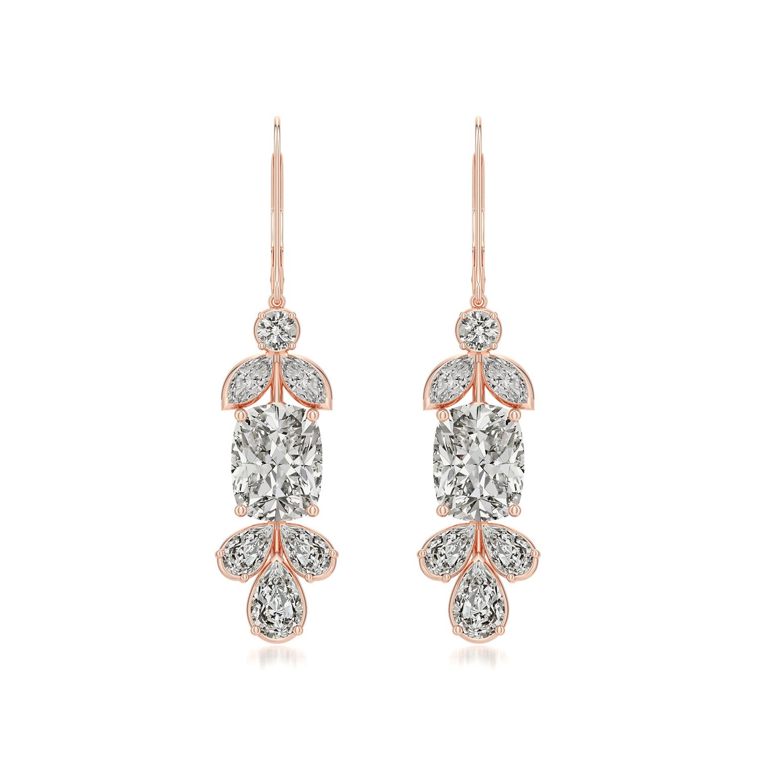 Angara 7.37 CTW Cushion Rectangular Diamond Earrings with Multi-Shape Accents in 18K Rose Gold