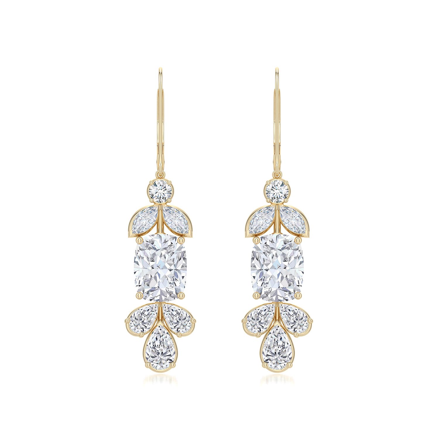 Angara 7.37 CTW Cushion Rectangular Diamond Earrings with Multi-Shape Accents in 14K Yellow Gold
