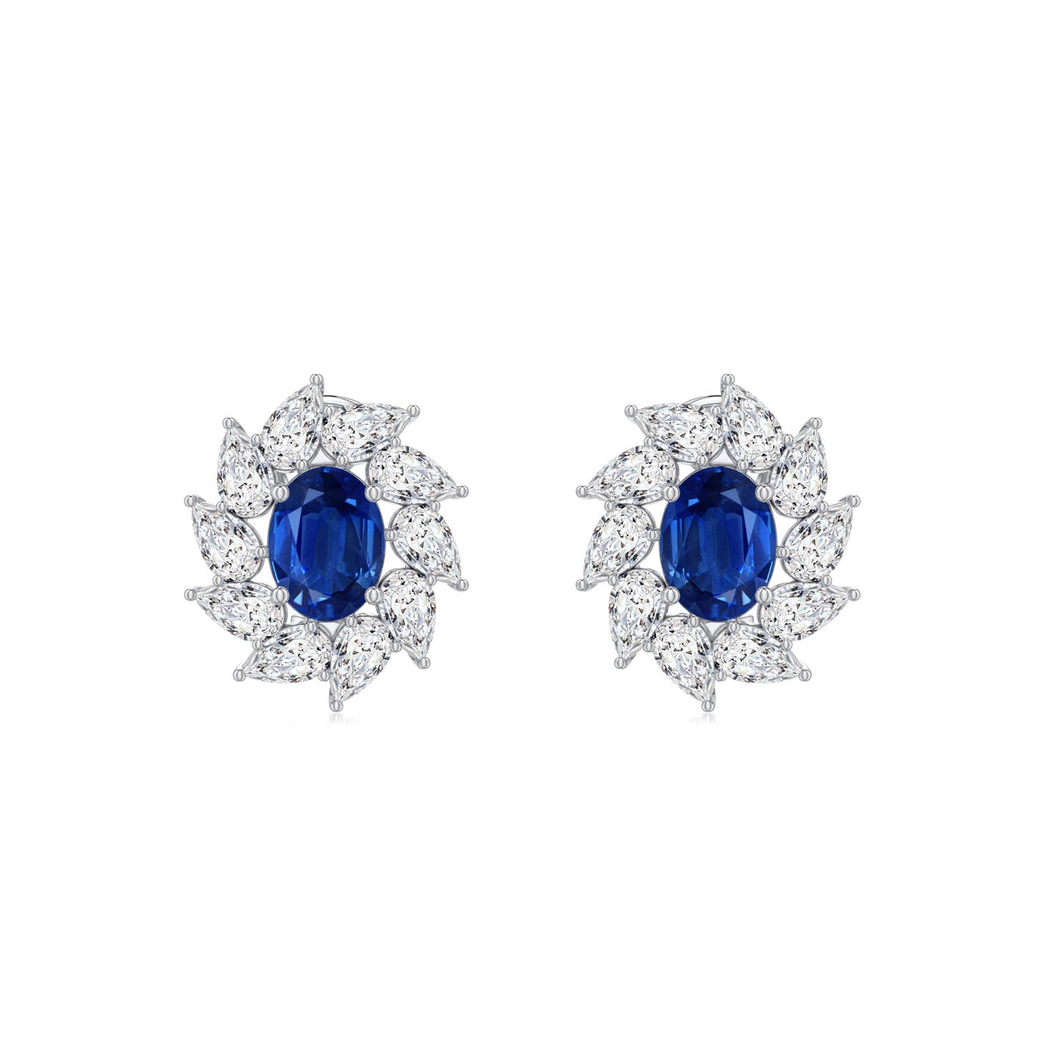 8x6mm AAA Oval Blue Sapphire Tilted Halo Stud Earrings in White Gold - main