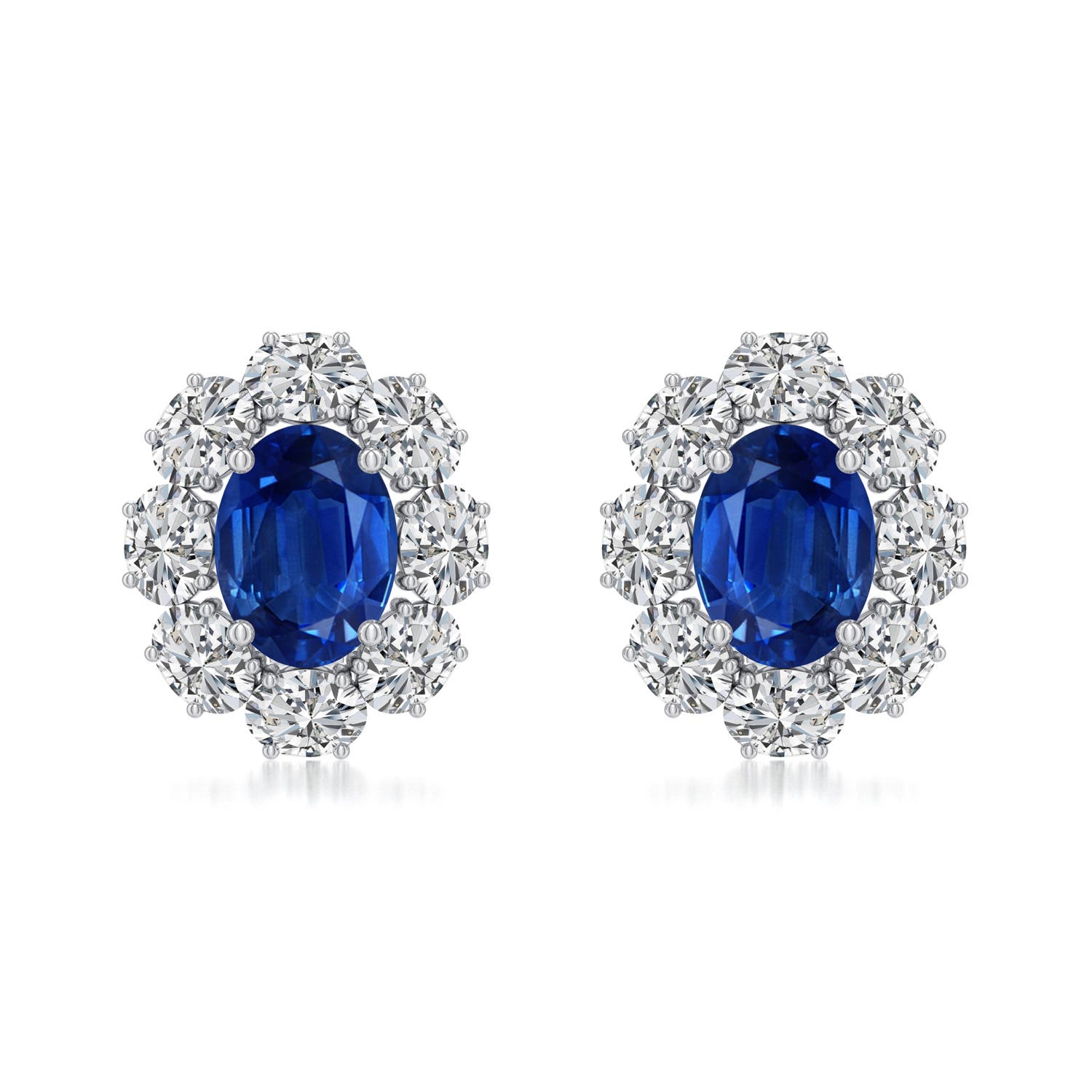 8x6mm AAA Oval Blue Sapphire Halo Stud Earrings in White Gold - main