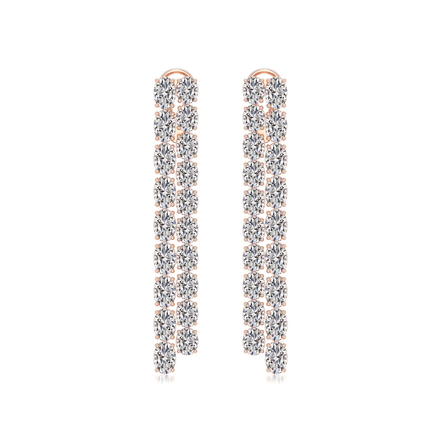 Angara 14.14 CTW Double-Row Oval Diamond Dangle Earrings in 18K Rose Gold