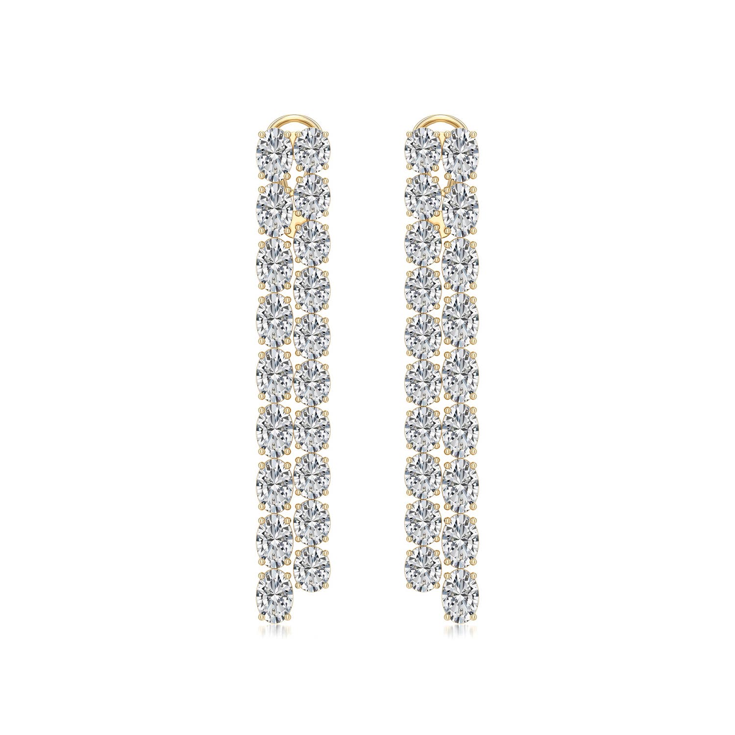 Angara 14.14 CTW Double-Row Oval Diamond Dangle Earrings in 18K Yellow Gold