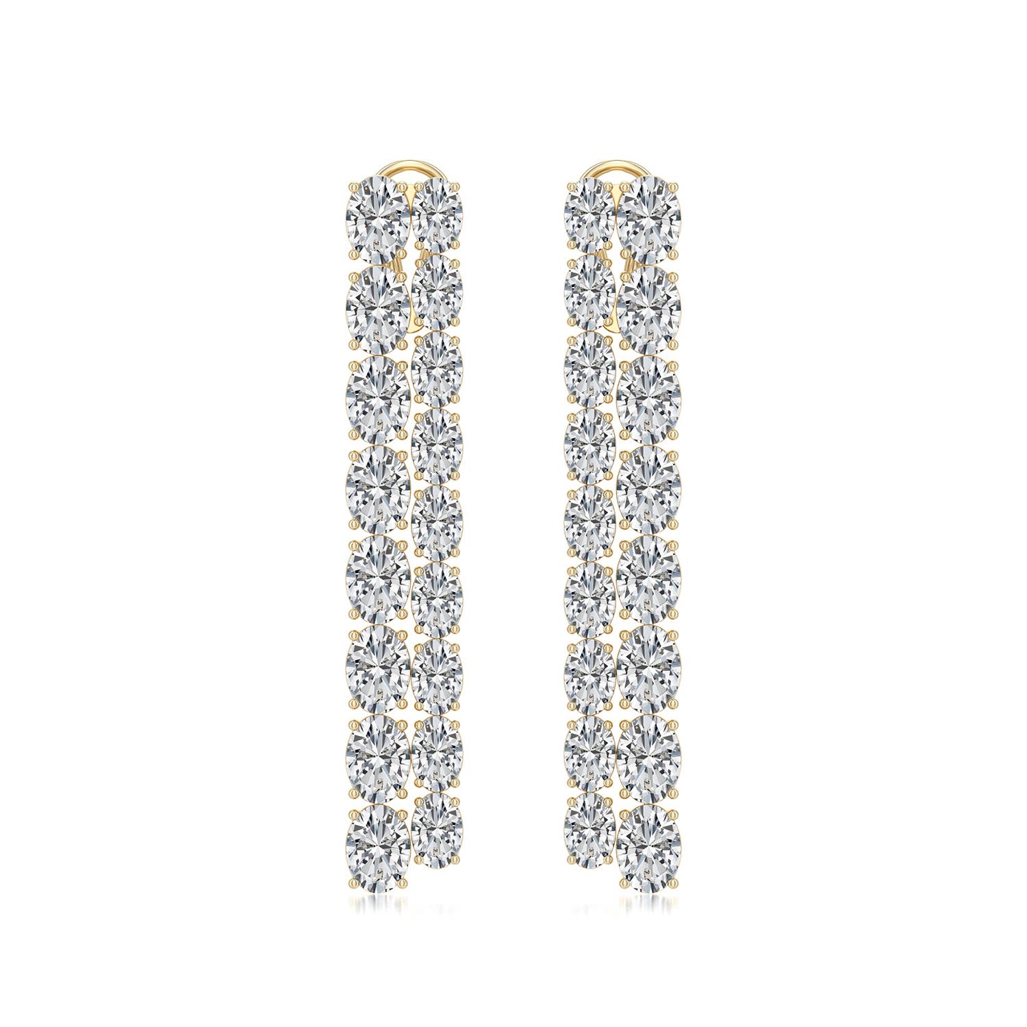 Angara 19.9 CTW Double-Row Oval Diamond Dangle Earrings in 18K Yellow Gold