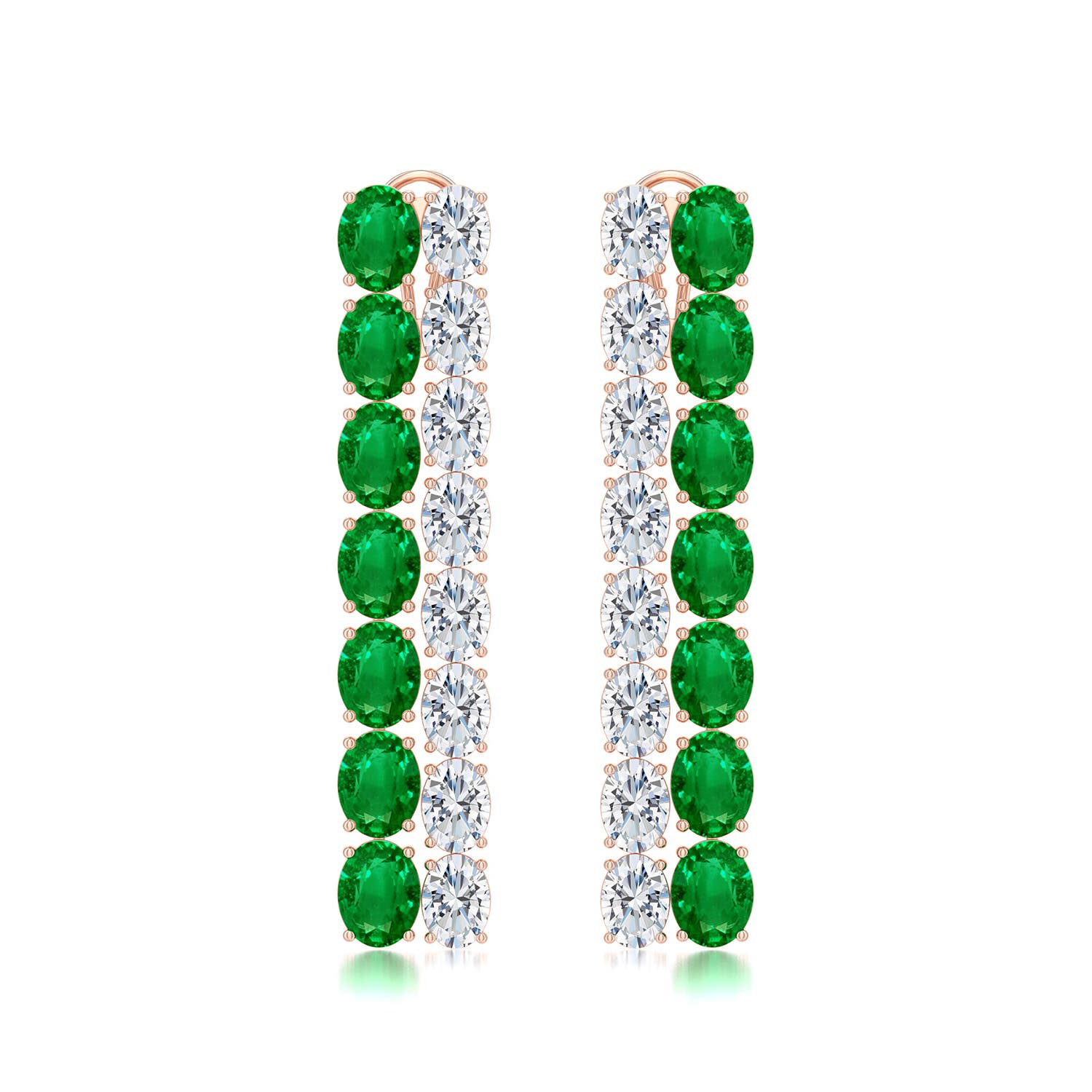 Angara 27.56 CTW Double-Row Oval Emerald and Diamond Dangle Earrings in 14K Rose Gold